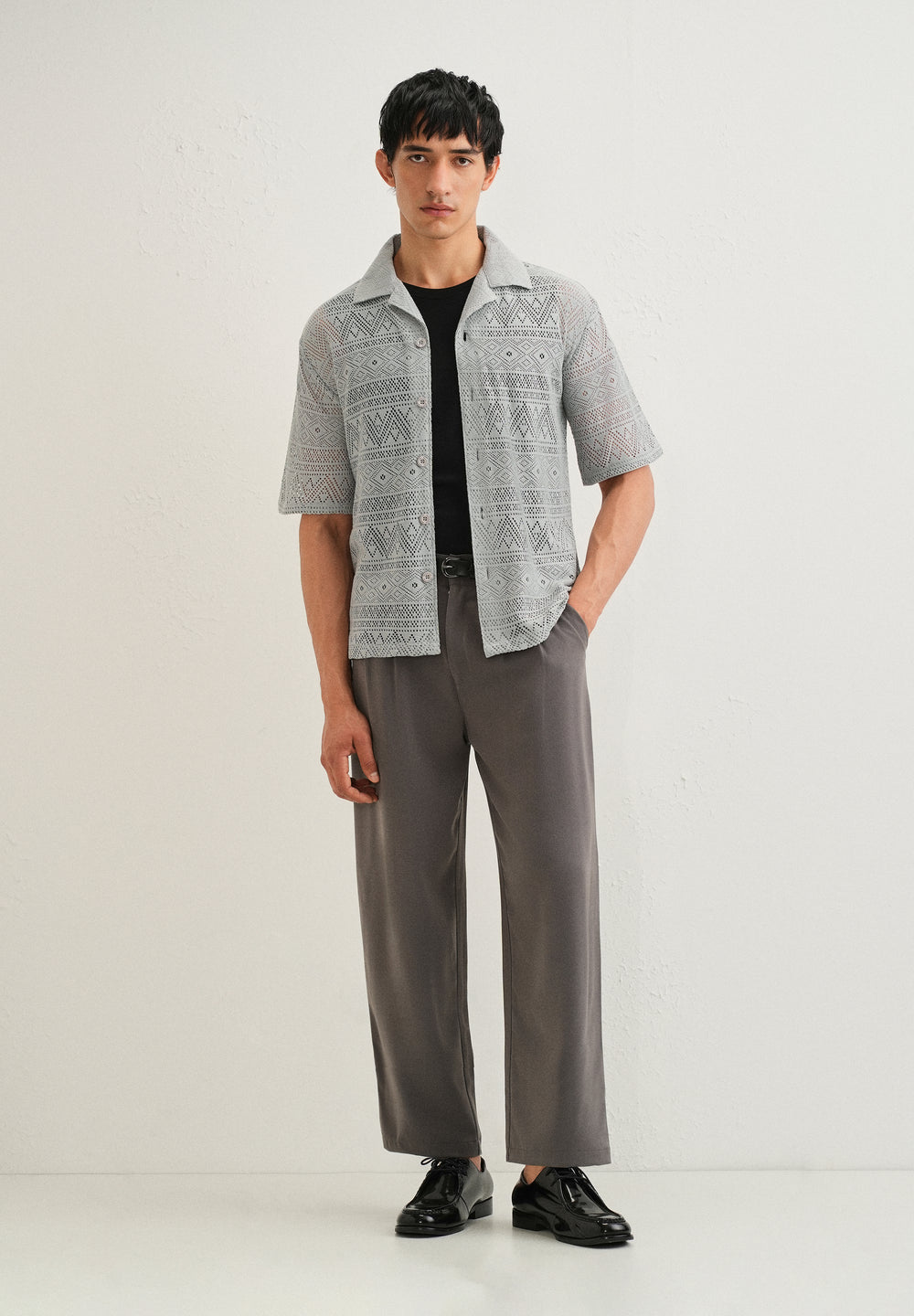 Pastel Grey Crochet Shirt
