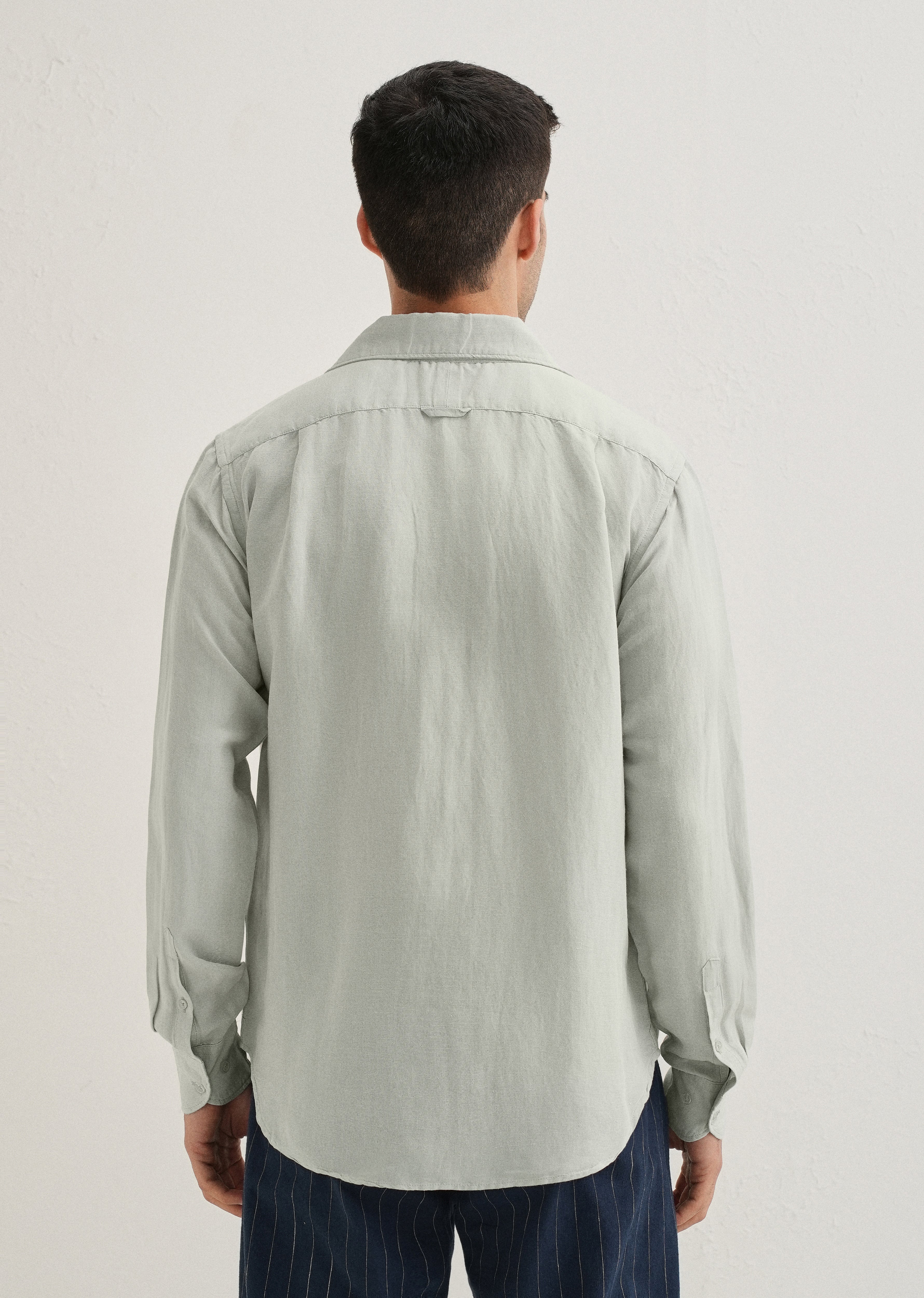 Pastel Grey Plain Linen Viscose Shirt