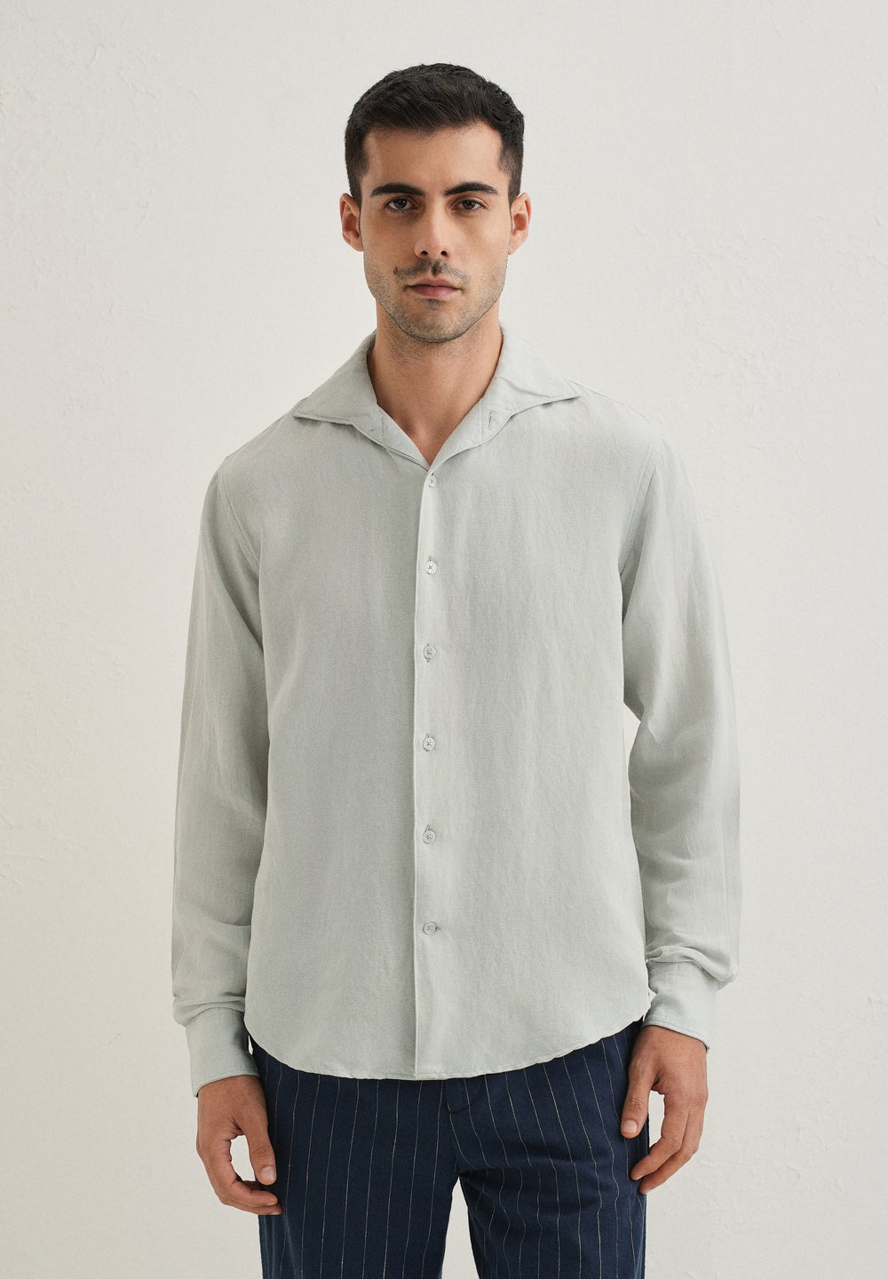 Pastel Grey Plain Linen Viscose Shirt