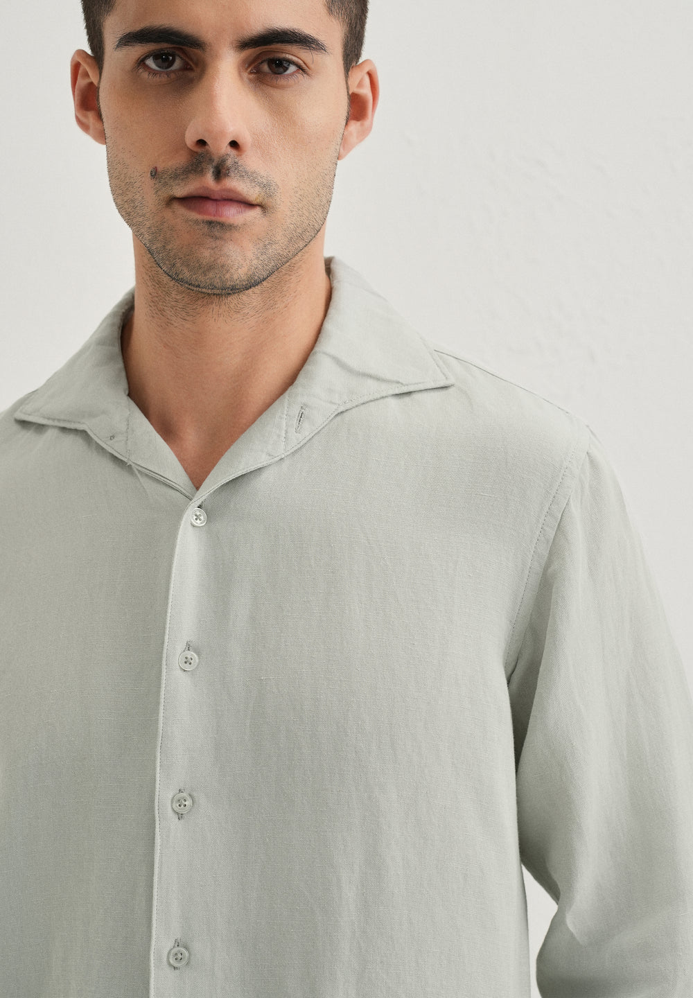 Pastel Grey Plain Linen Viscose Shirt