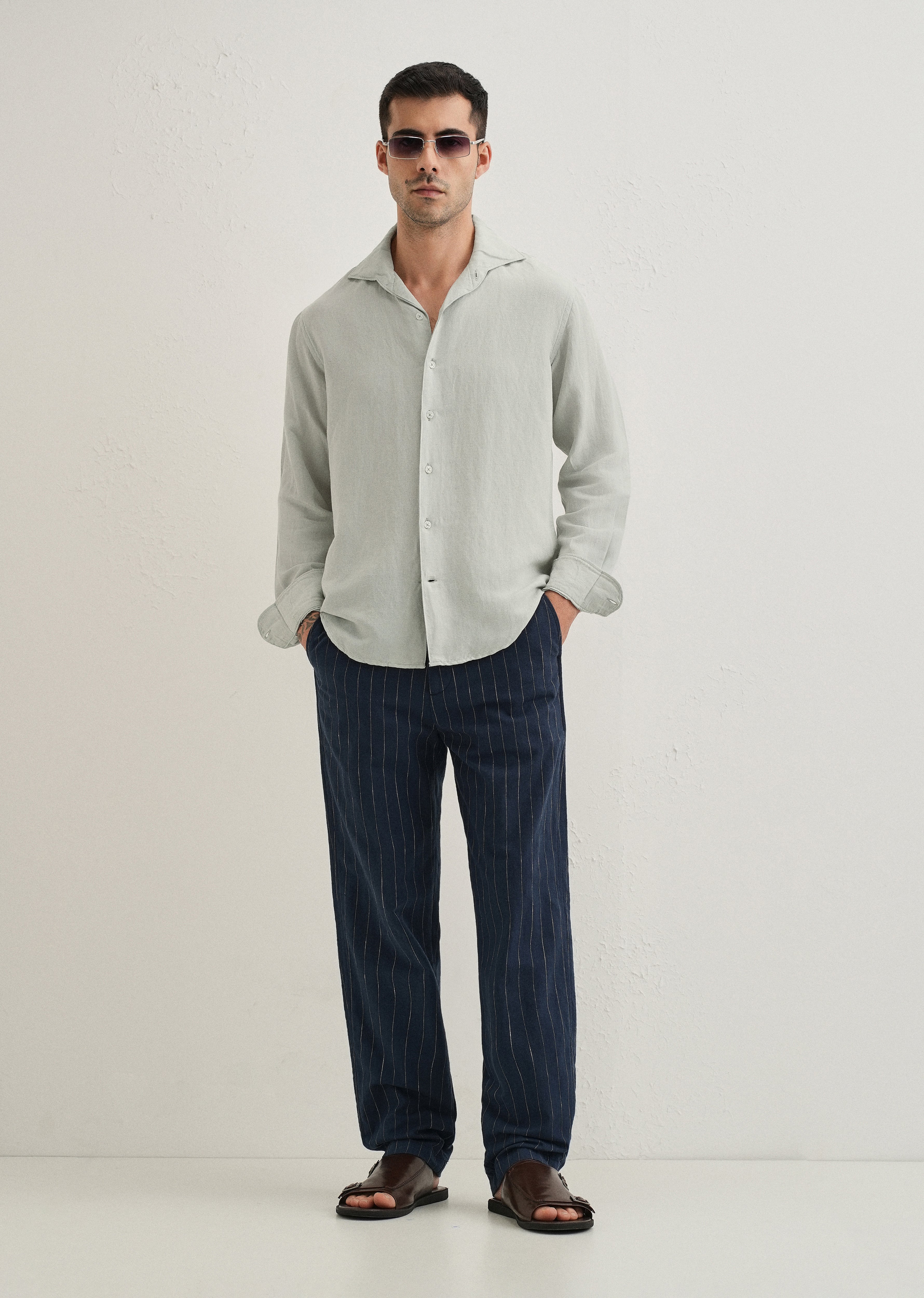 Pastel Grey Plain Linen Viscose Shirt