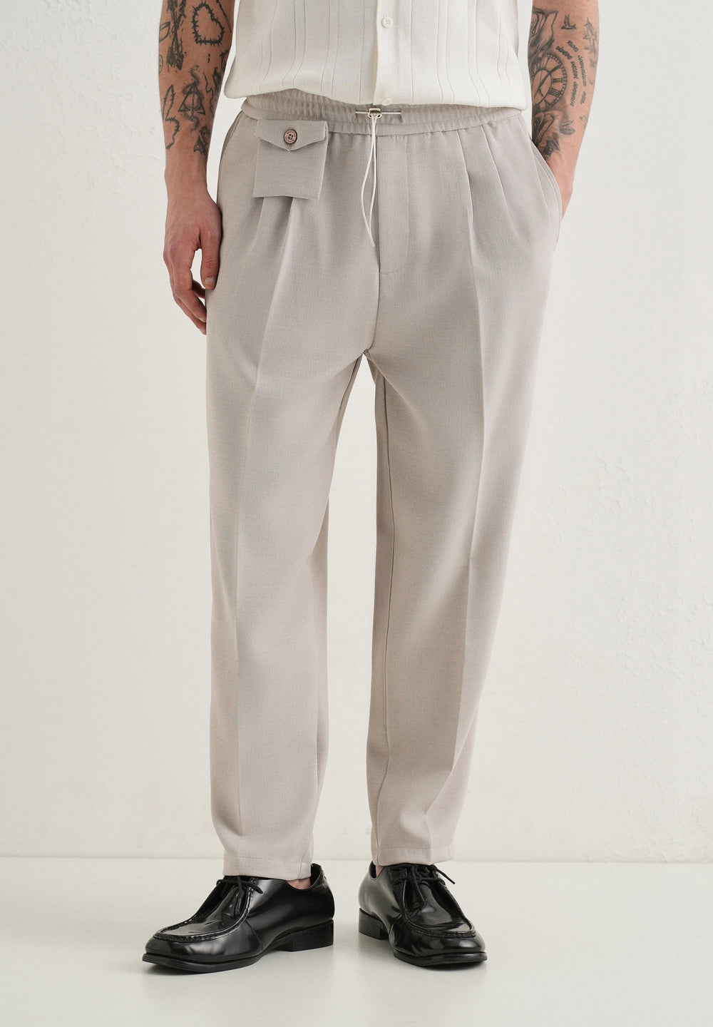 Pastel Grey Pleated Korean Pant