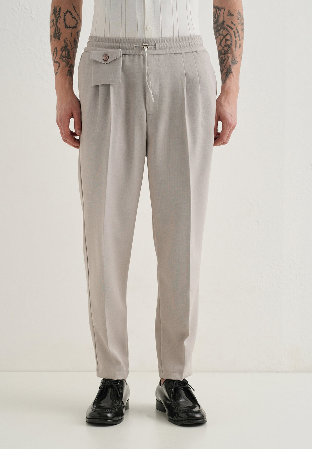 Pastel Grey Pleated Korean Pant