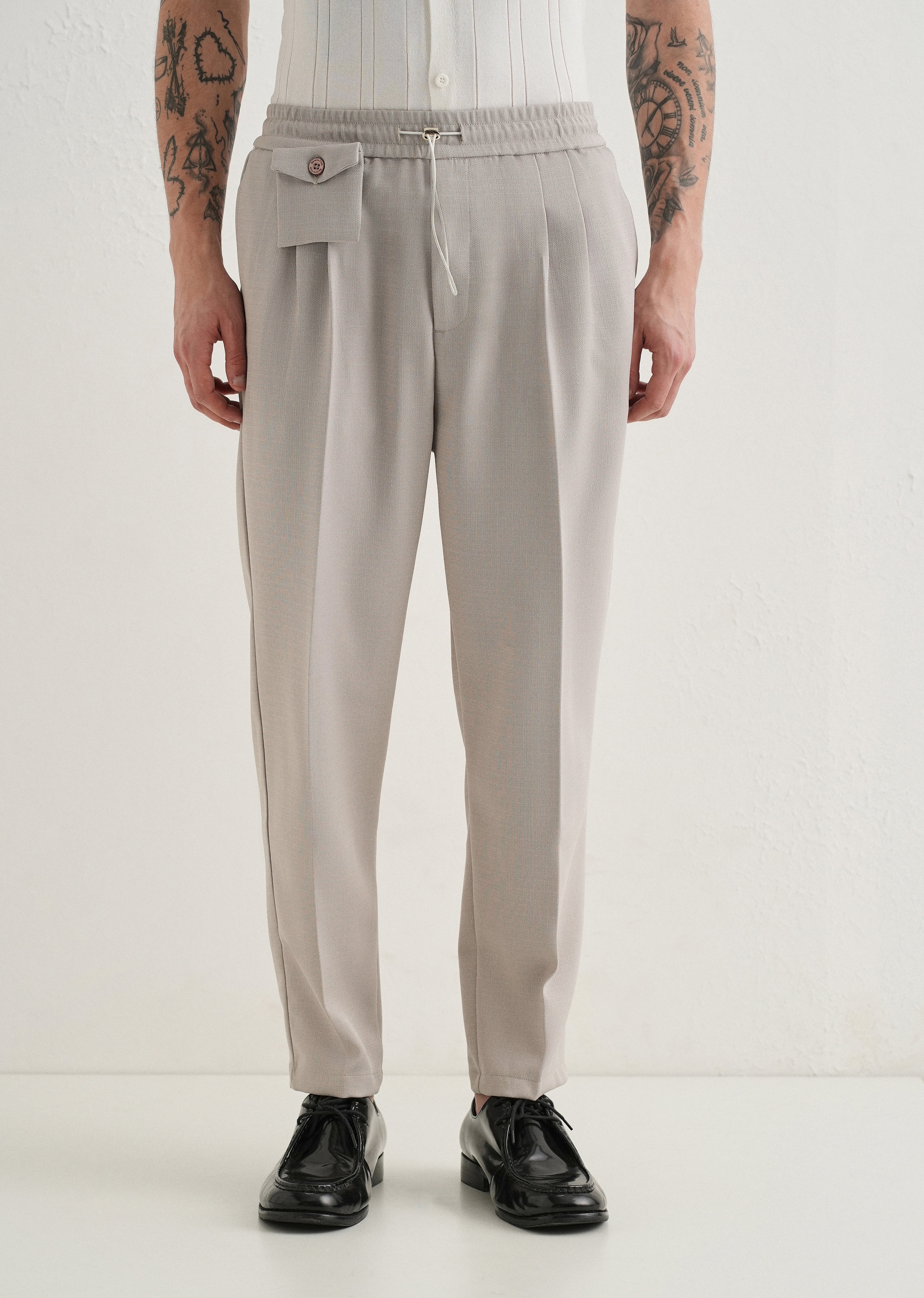 Pastel Grey Pleated Korean Pant