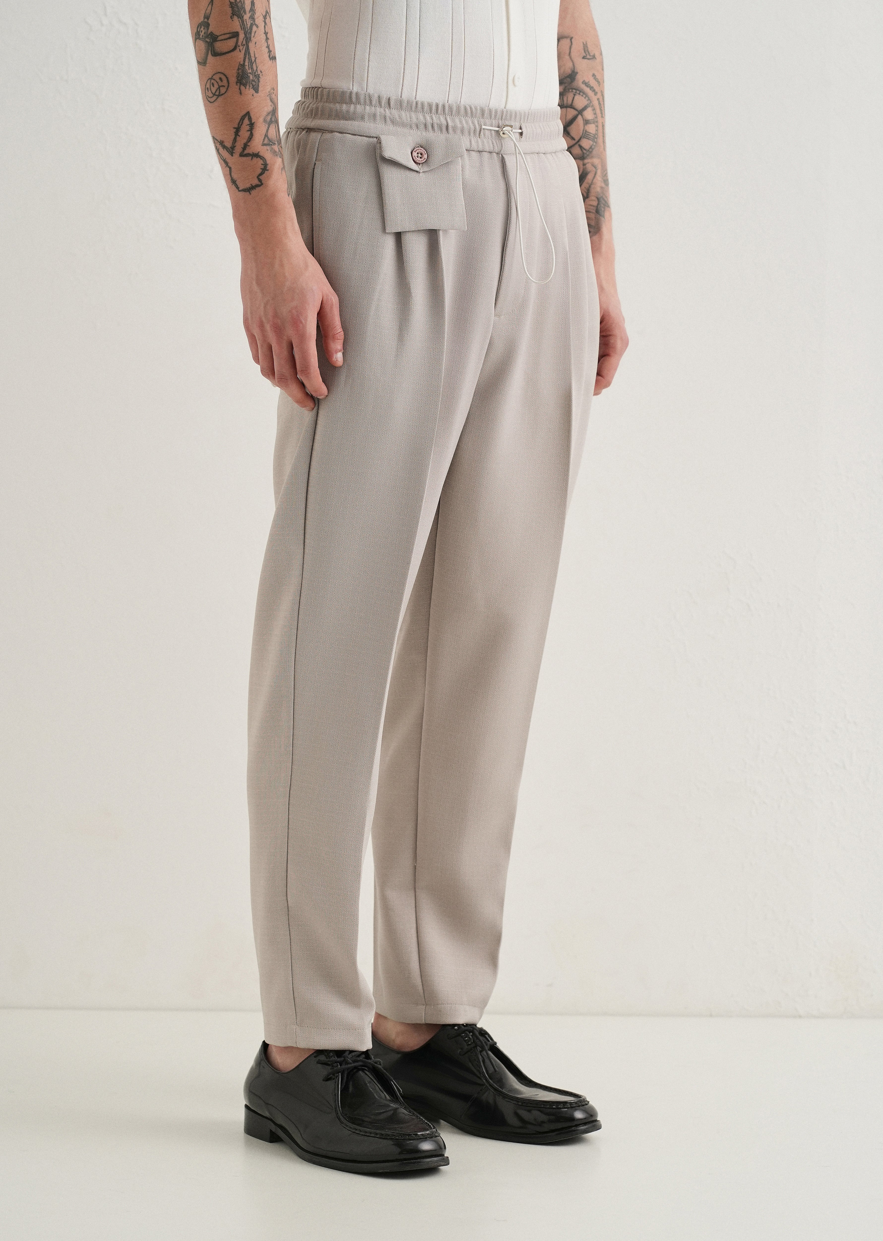 Pastel Grey Pleated Korean Pant