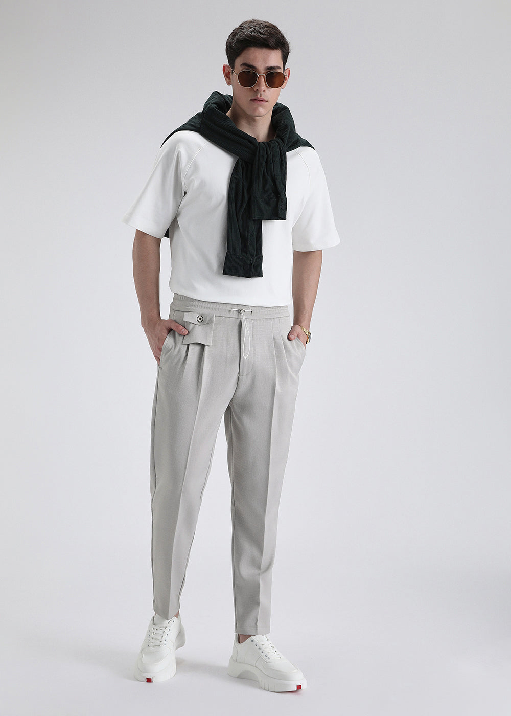 Pastel Grey Pleated Korean Pant