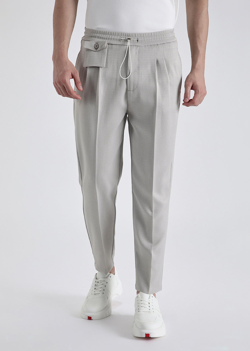 Pastel Grey Pleated Korean Pant