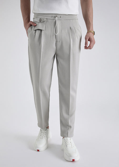 Pastel Grey Pleated Korean Pant