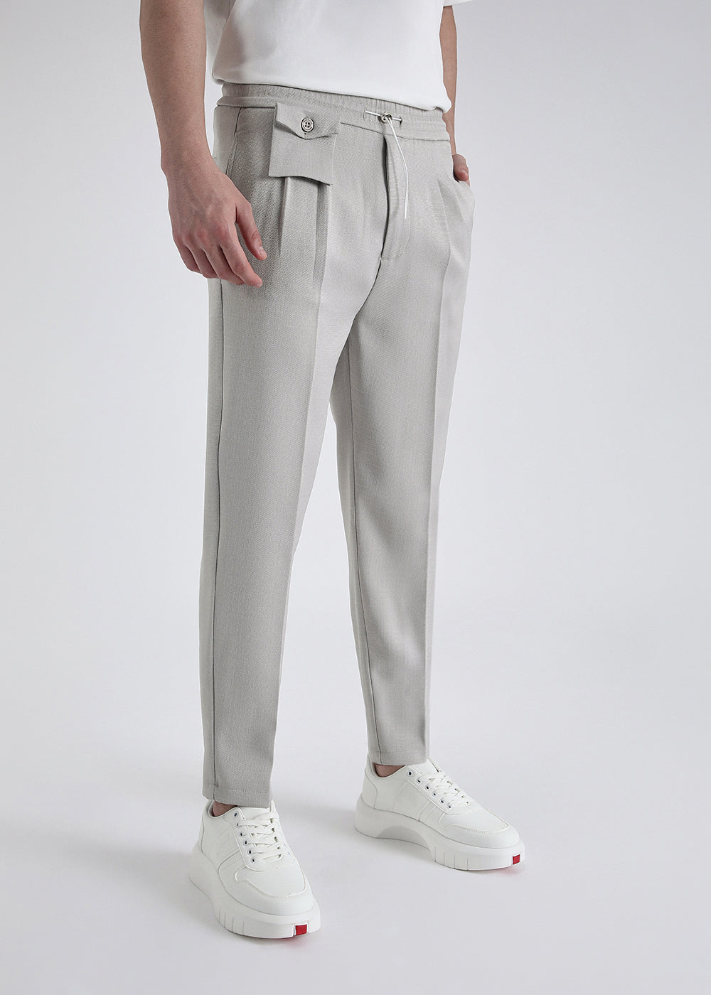 Pastel Grey Pleated Korean Pant