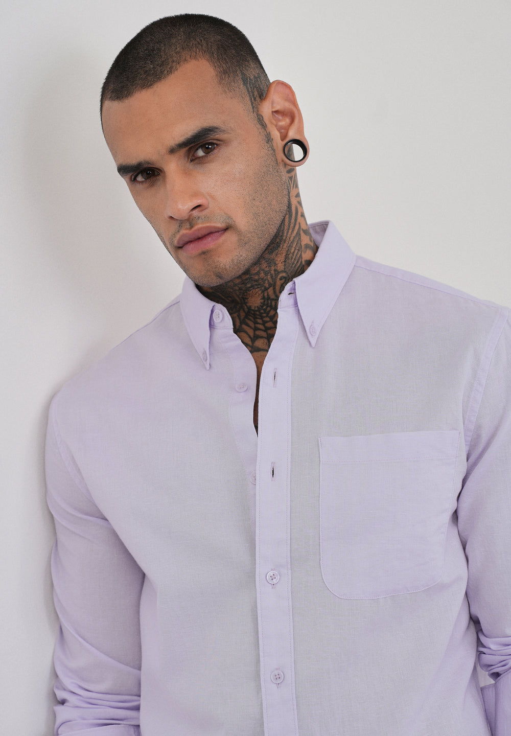 Pastel Lavender Cotton Linen Plain Shirt