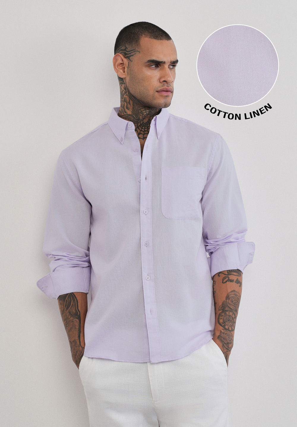 Pastel Lavender Cotton Linen Plain Shirt