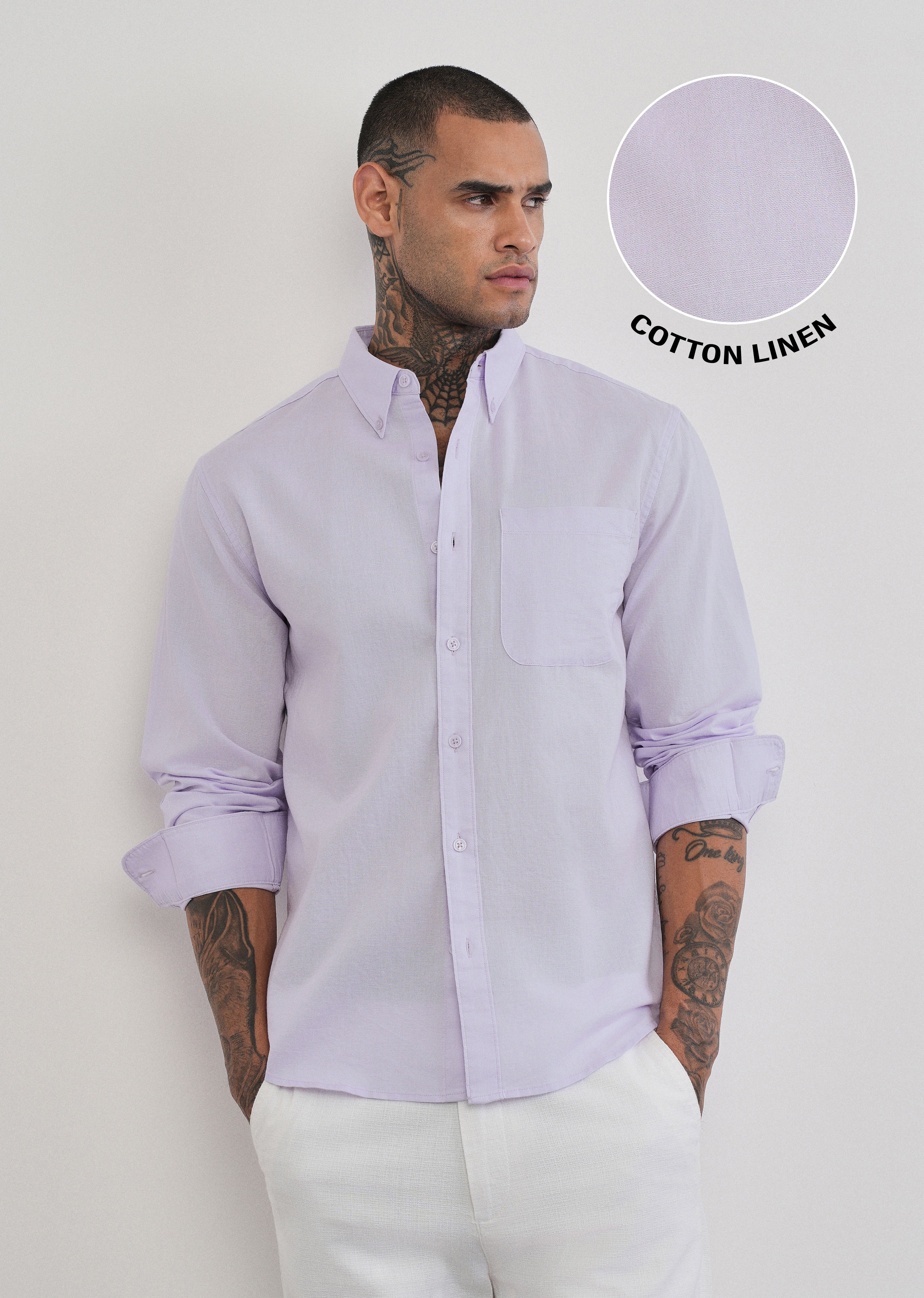 Pastel Lavender Cotton Linen Plain Shirt
