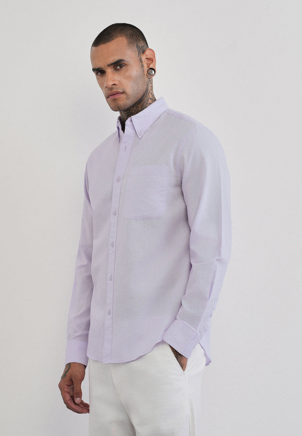Pastel Lavender Cotton Linen Plain Shirt