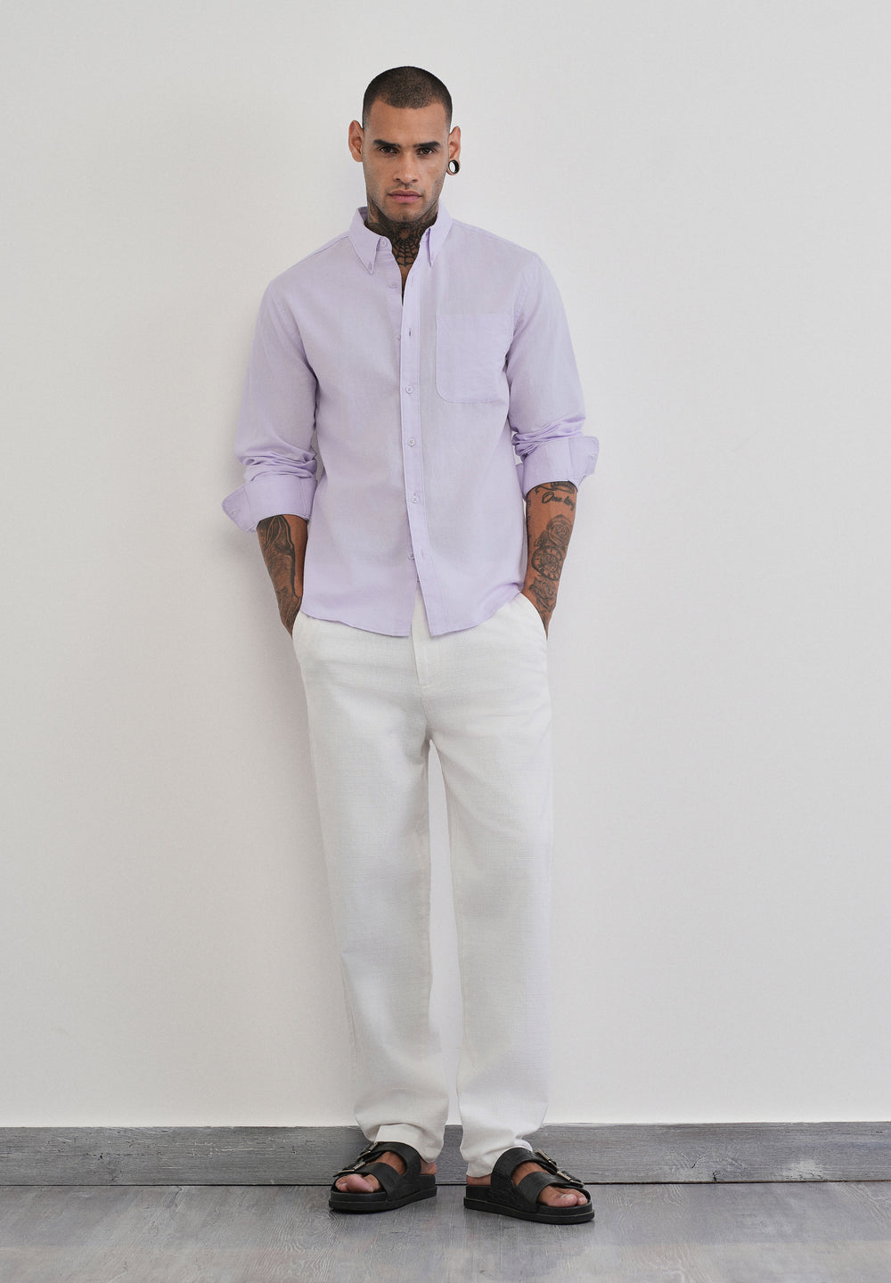 Pastel Lavender Cotton Linen Plain Shirt