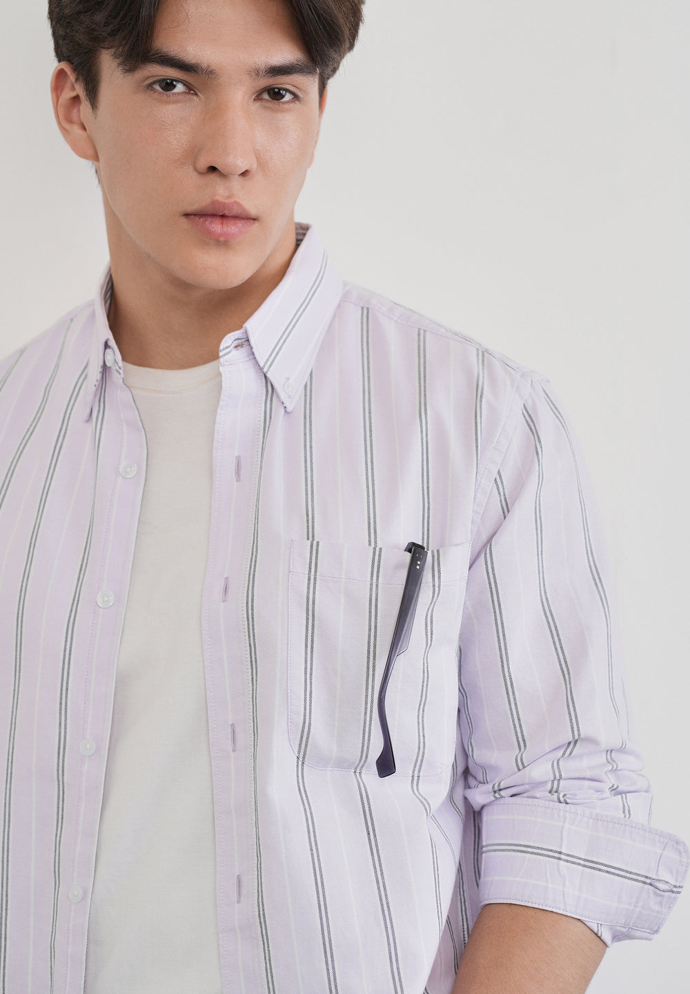 Pastel Lilac Vertical Striped Cotton Shirt