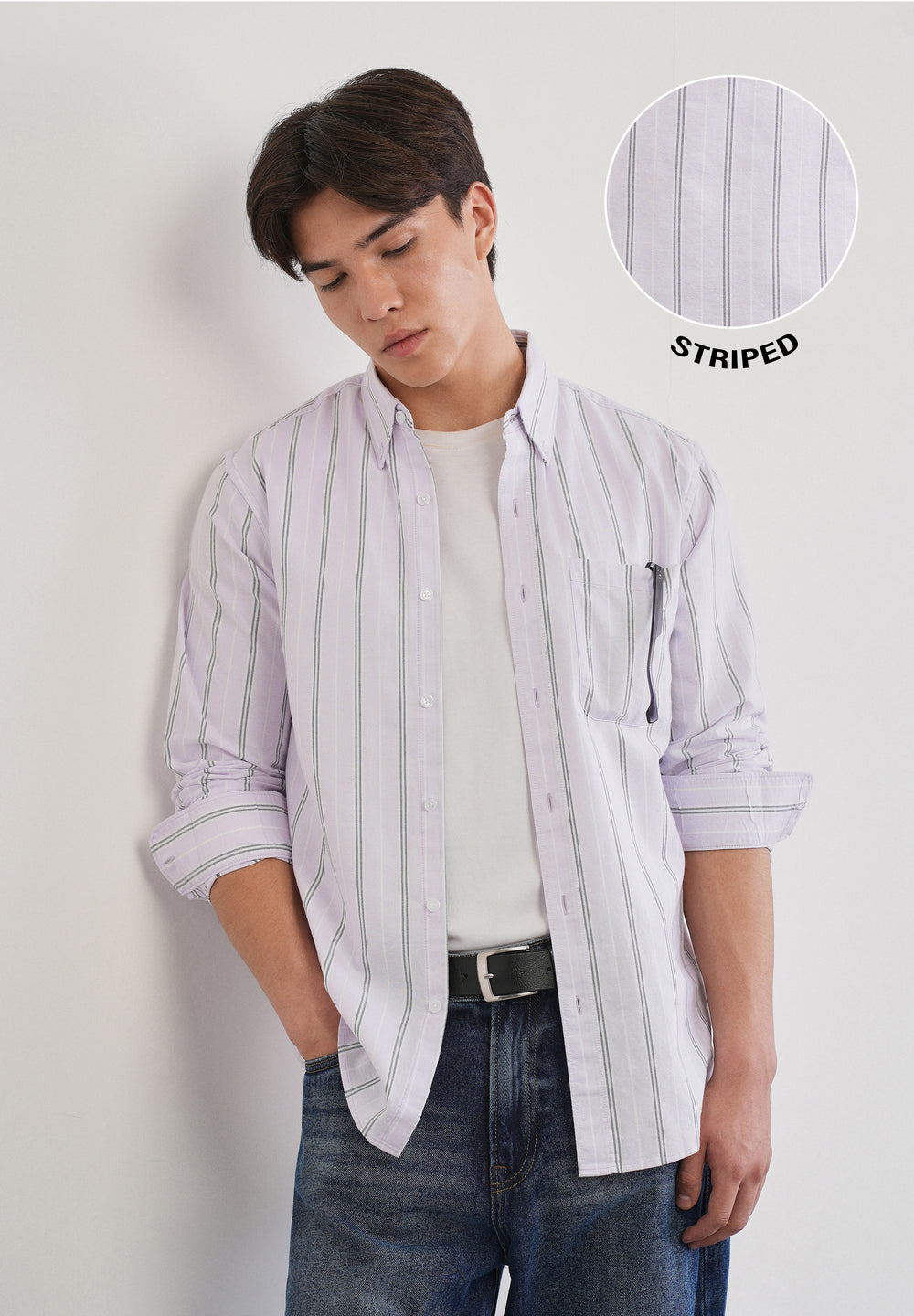 Pastel Lilac Vertical Striped Cotton Shirt