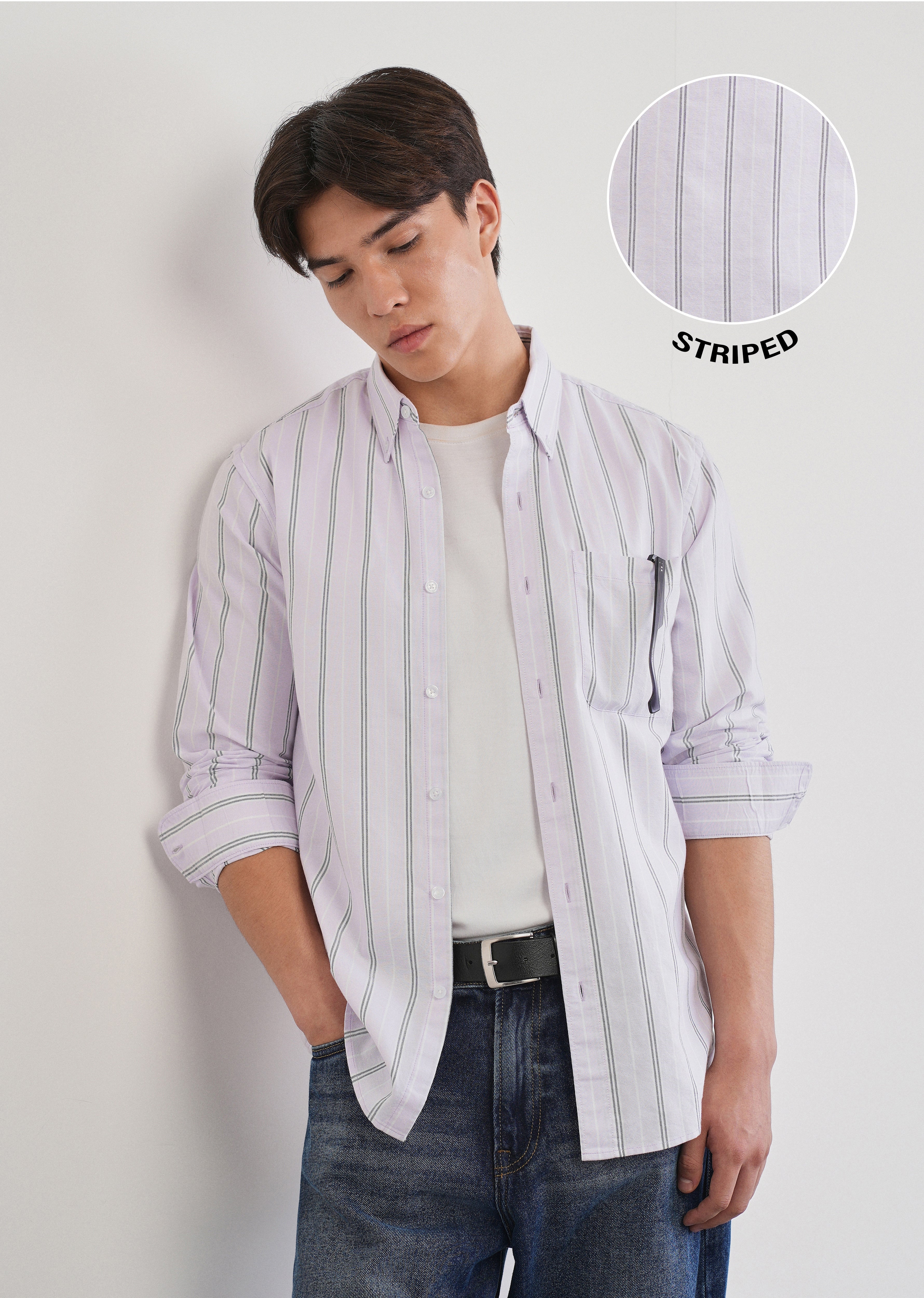 Pastel Lilac Vertical Striped Cotton Shirt