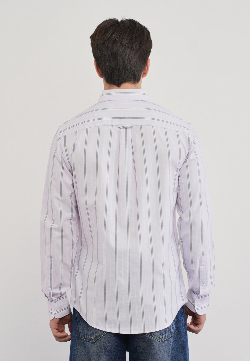 Pastel Lilac Vertical Striped Cotton Shirt