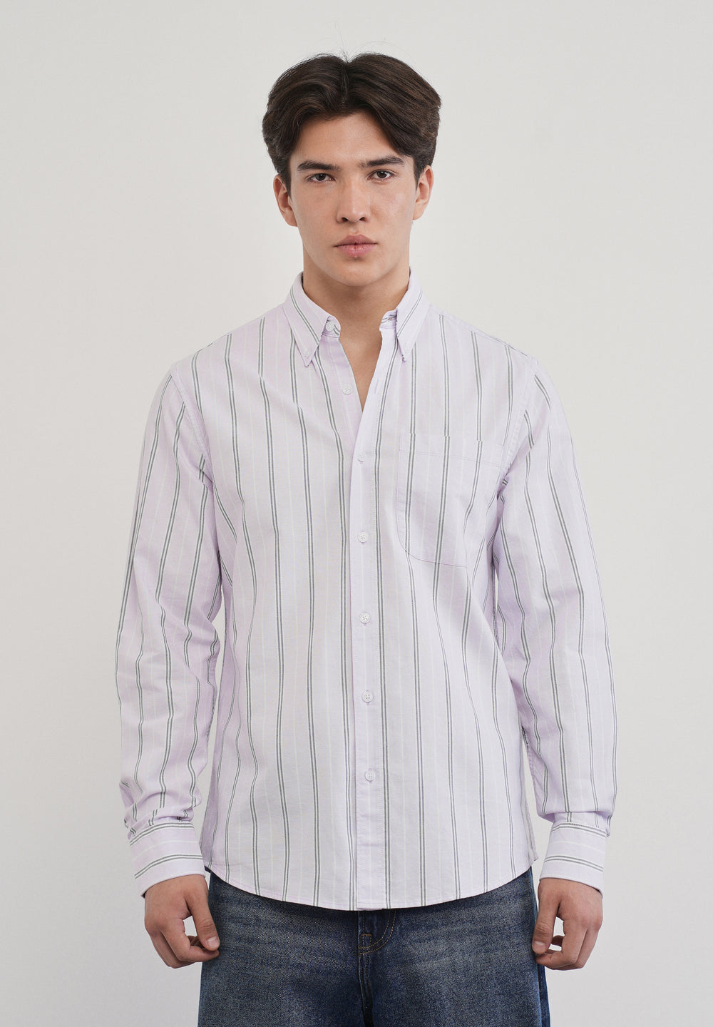 Pastel Lilac Vertical Striped Cotton Shirt