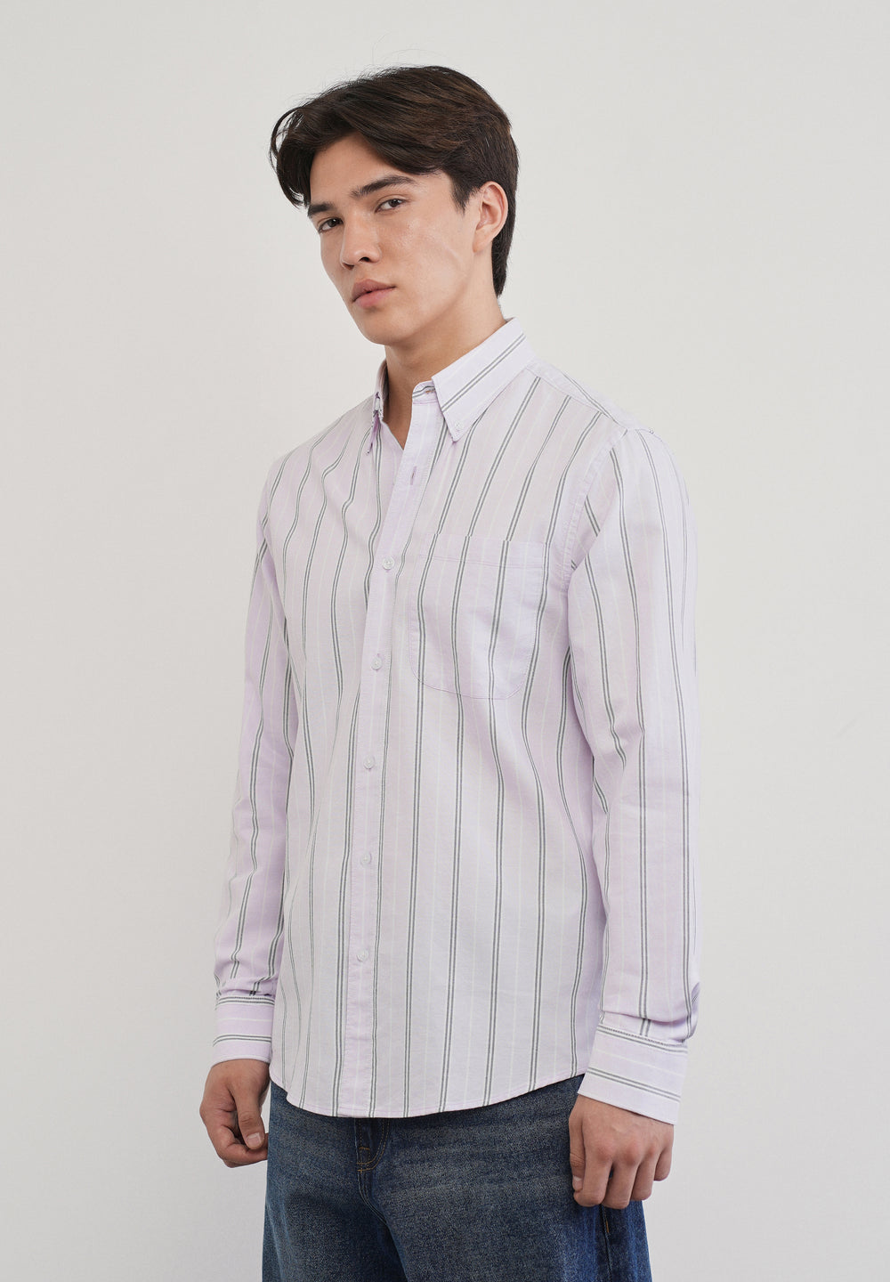 Pastel Lilac Vertical Striped Cotton Shirt