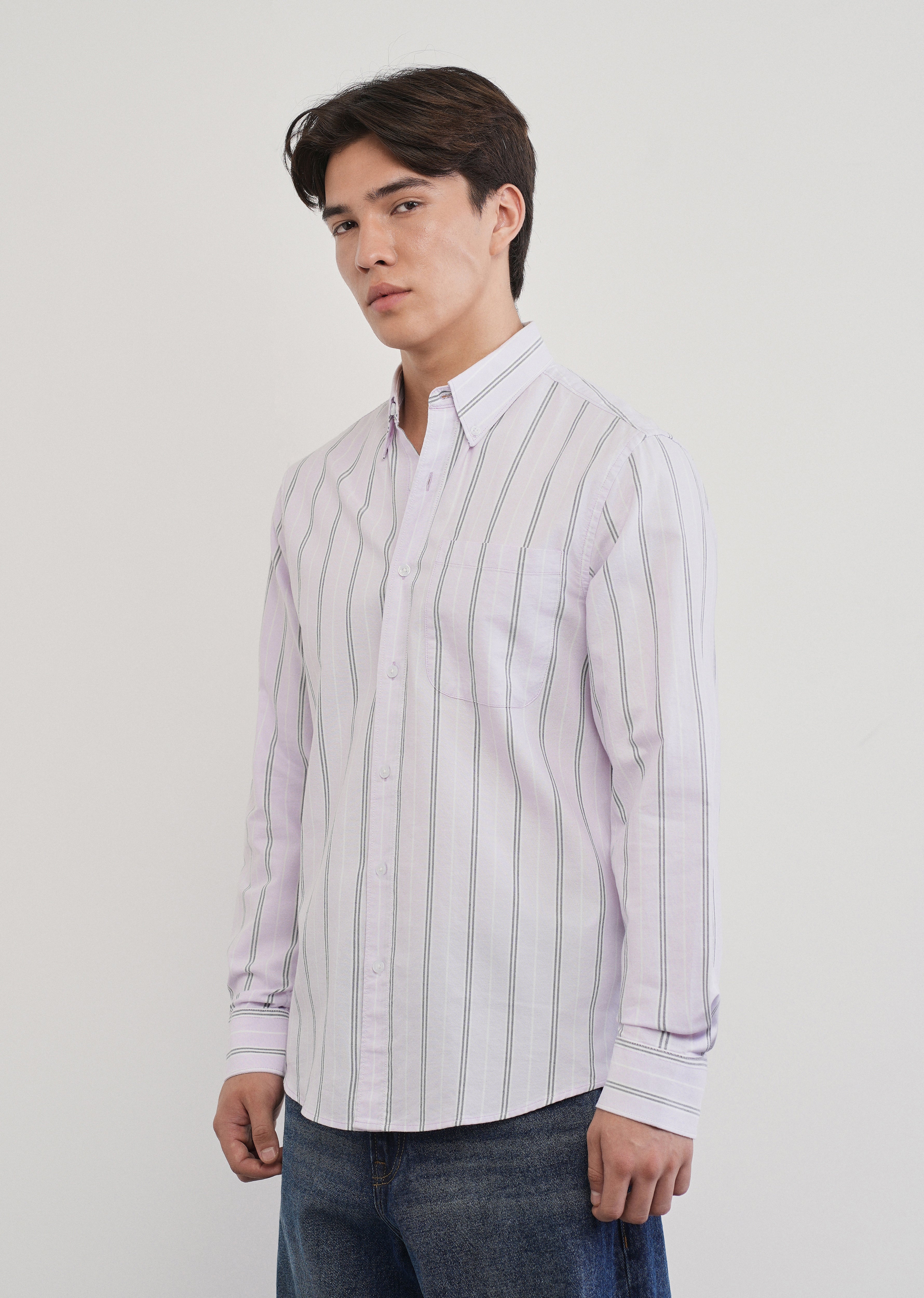 Pastel Lilac Vertical Striped Cotton Shirt