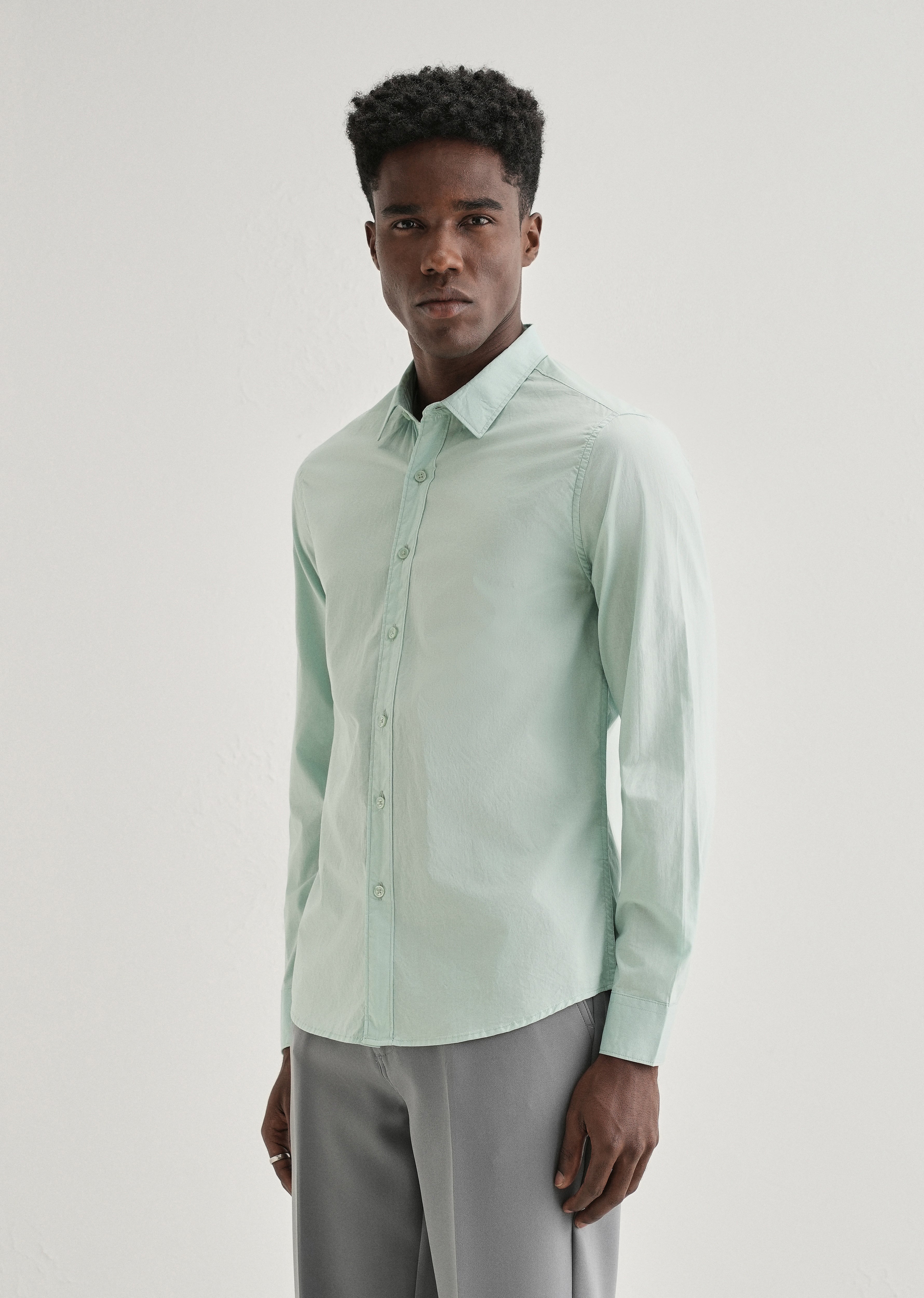 Pastel Mint Green Plain Cotton Shirt