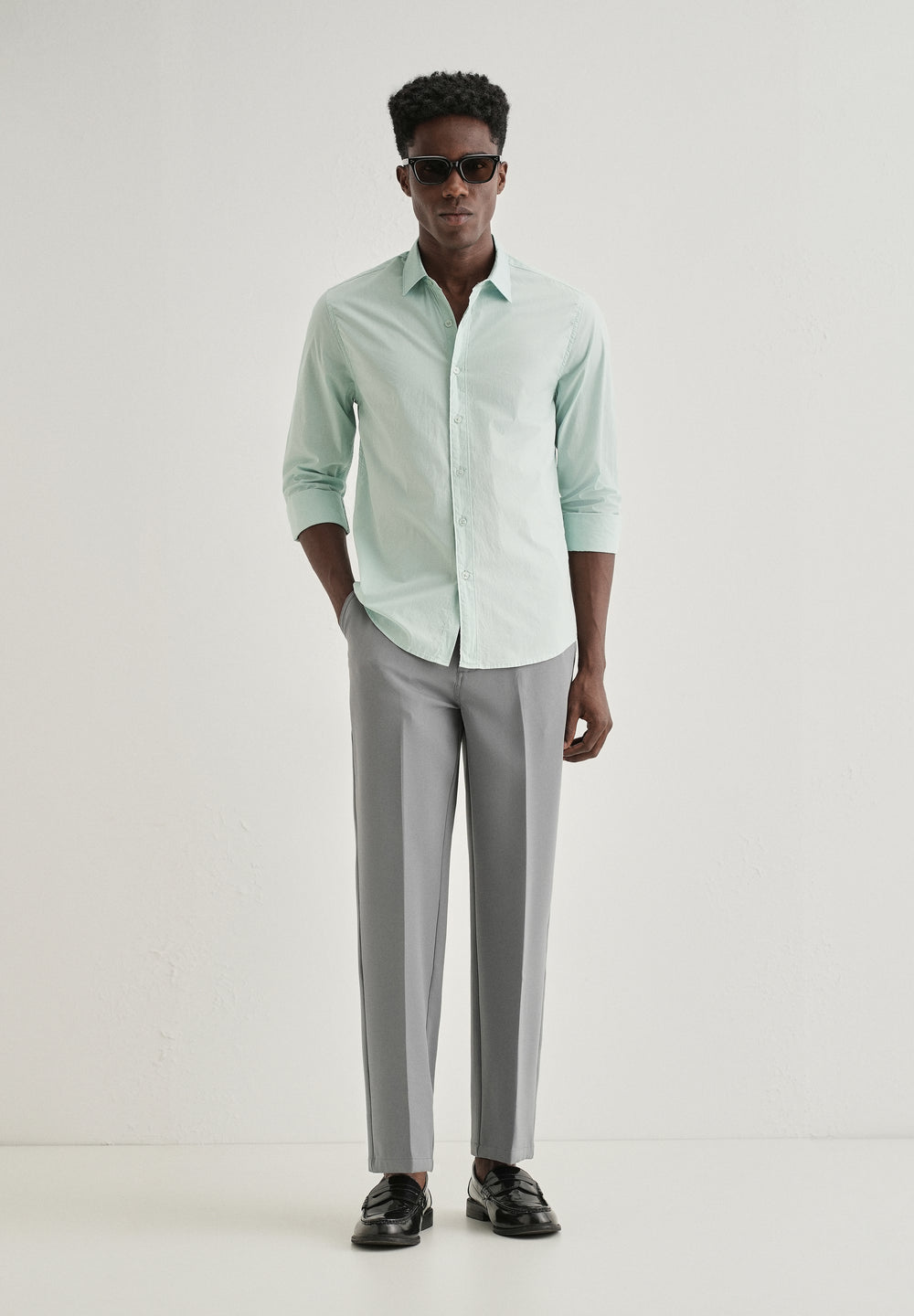 Pastel Mint Green Plain Cotton Shirt