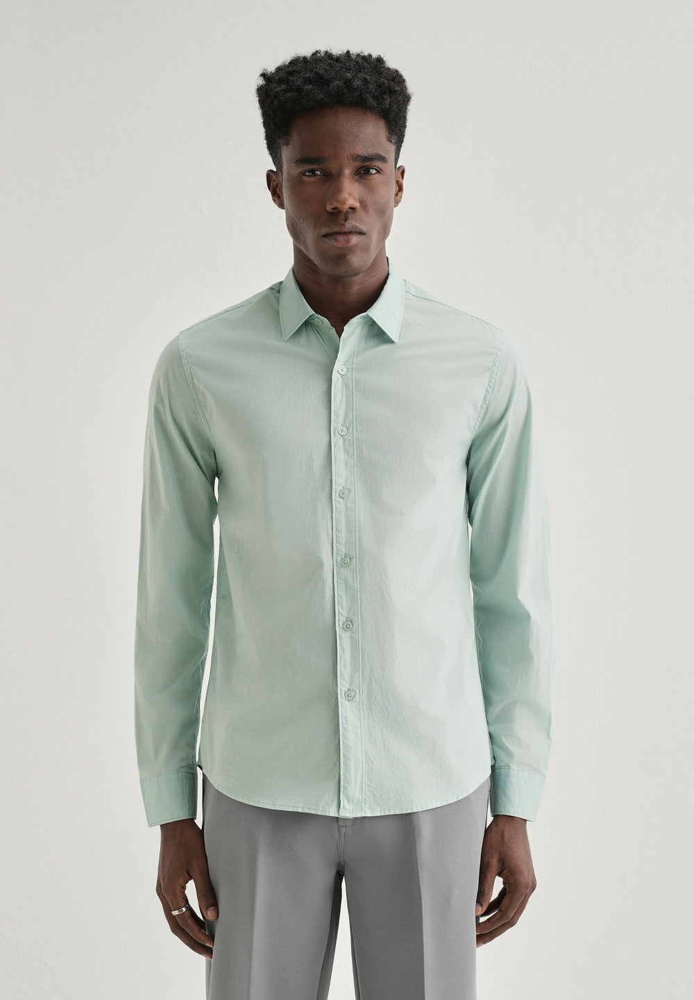 Pastel Mint Green Plain Cotton Shirt