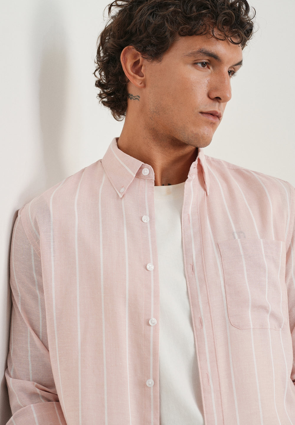 Pastel Pink Lyocell Linen Stripe Shirt