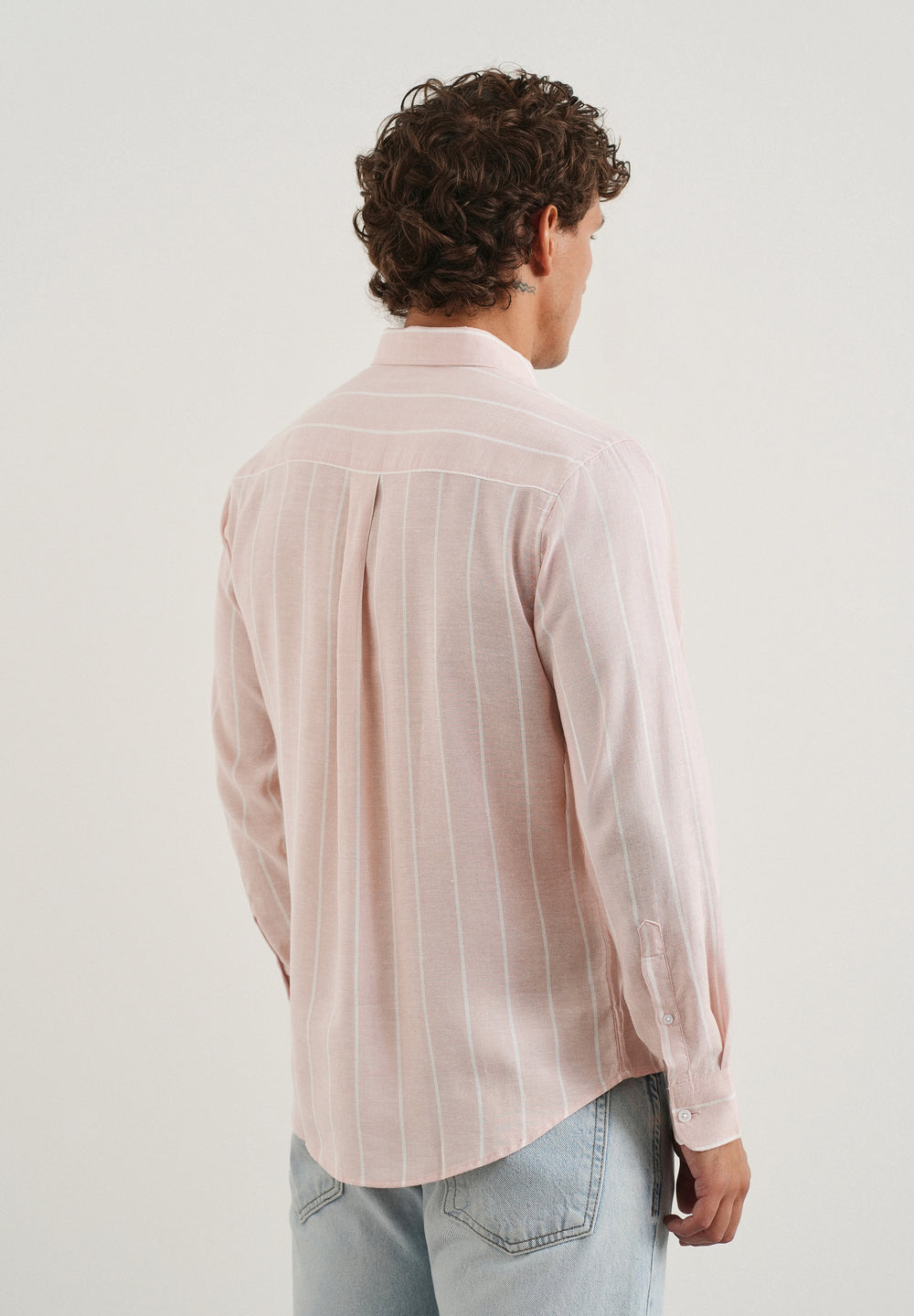Pastel Pink Lyocell Linen Stripe Shirt