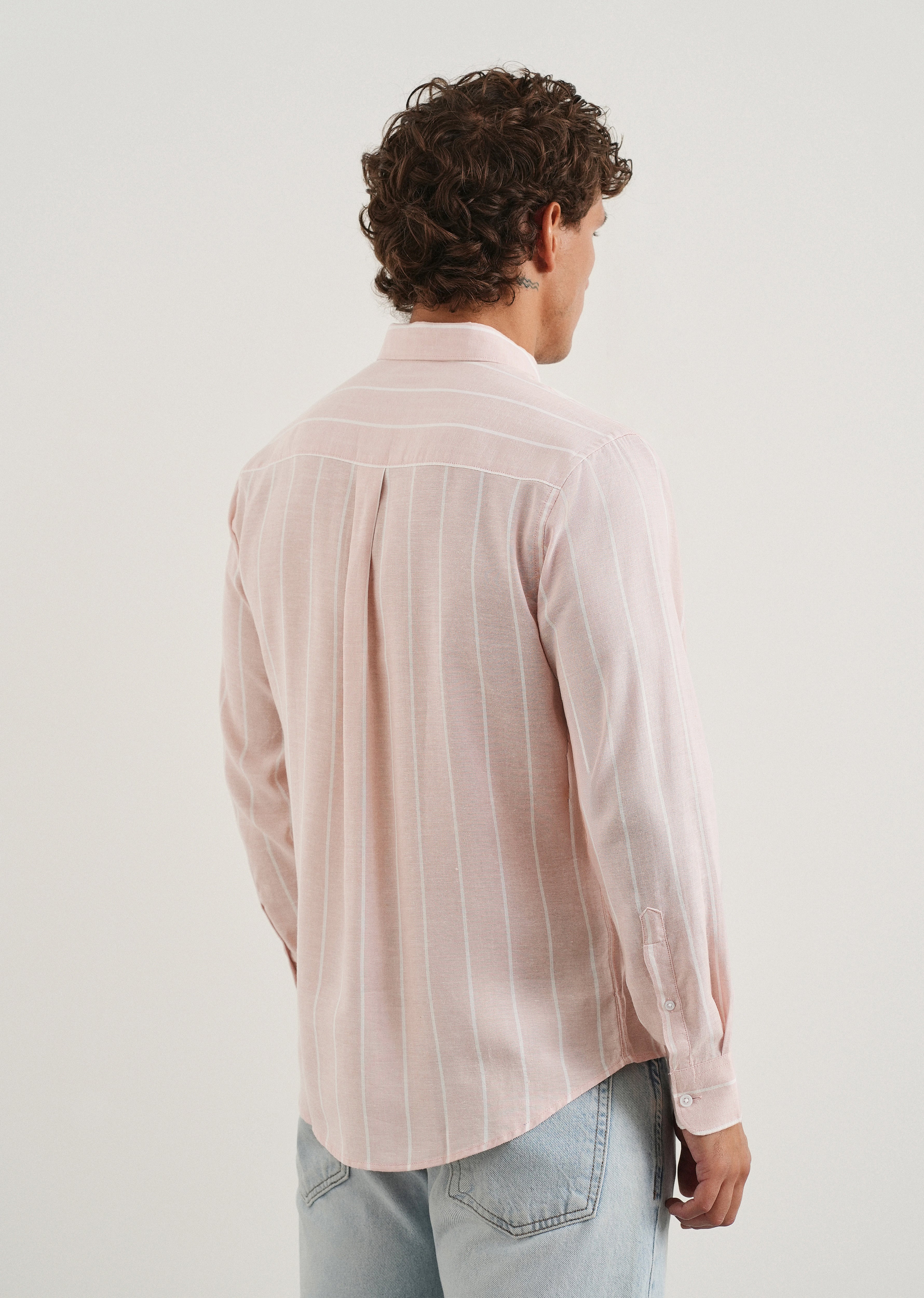 Pastel Pink Lyocell Linen Stripe Shirt