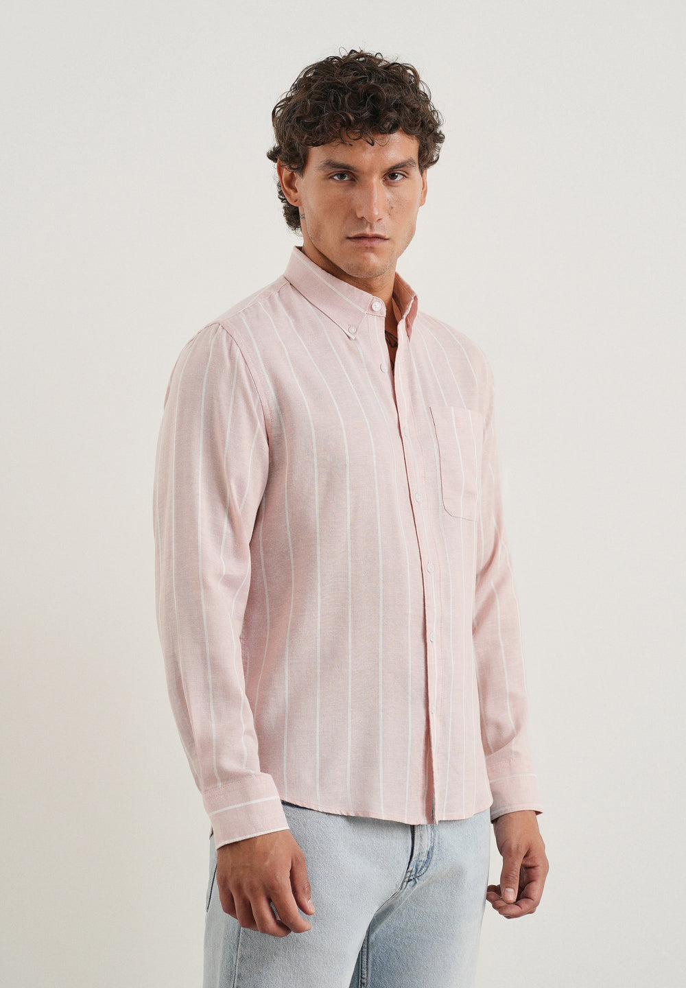 Pastel Pink Lyocell Linen Stripe Shirt
