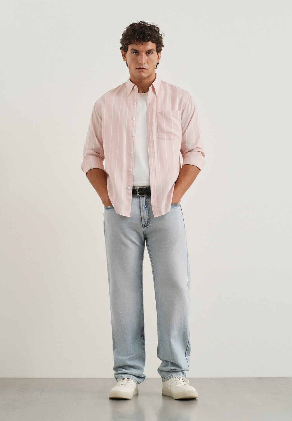 Pastel Pink Lyocell Linen Stripe Shirt