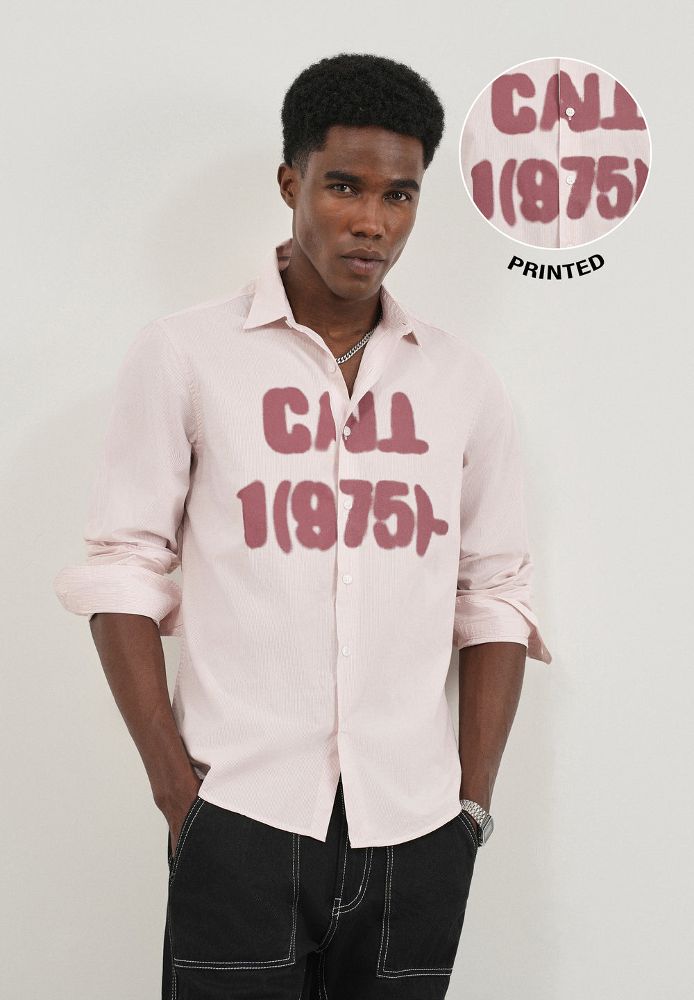 Mauve Printed Cotton Stripe Shirt