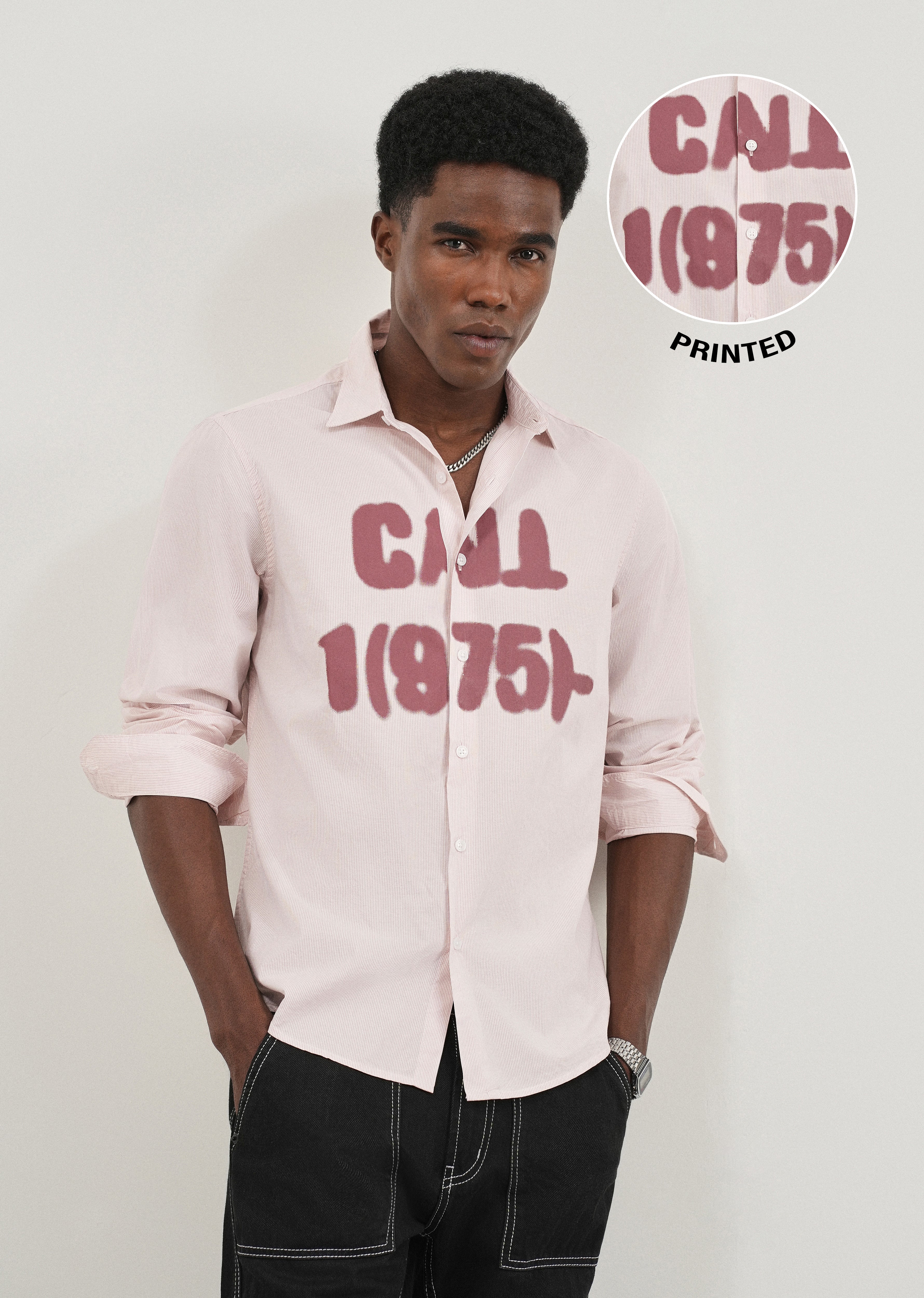 Mauve Printed Cotton Stripe Shirt