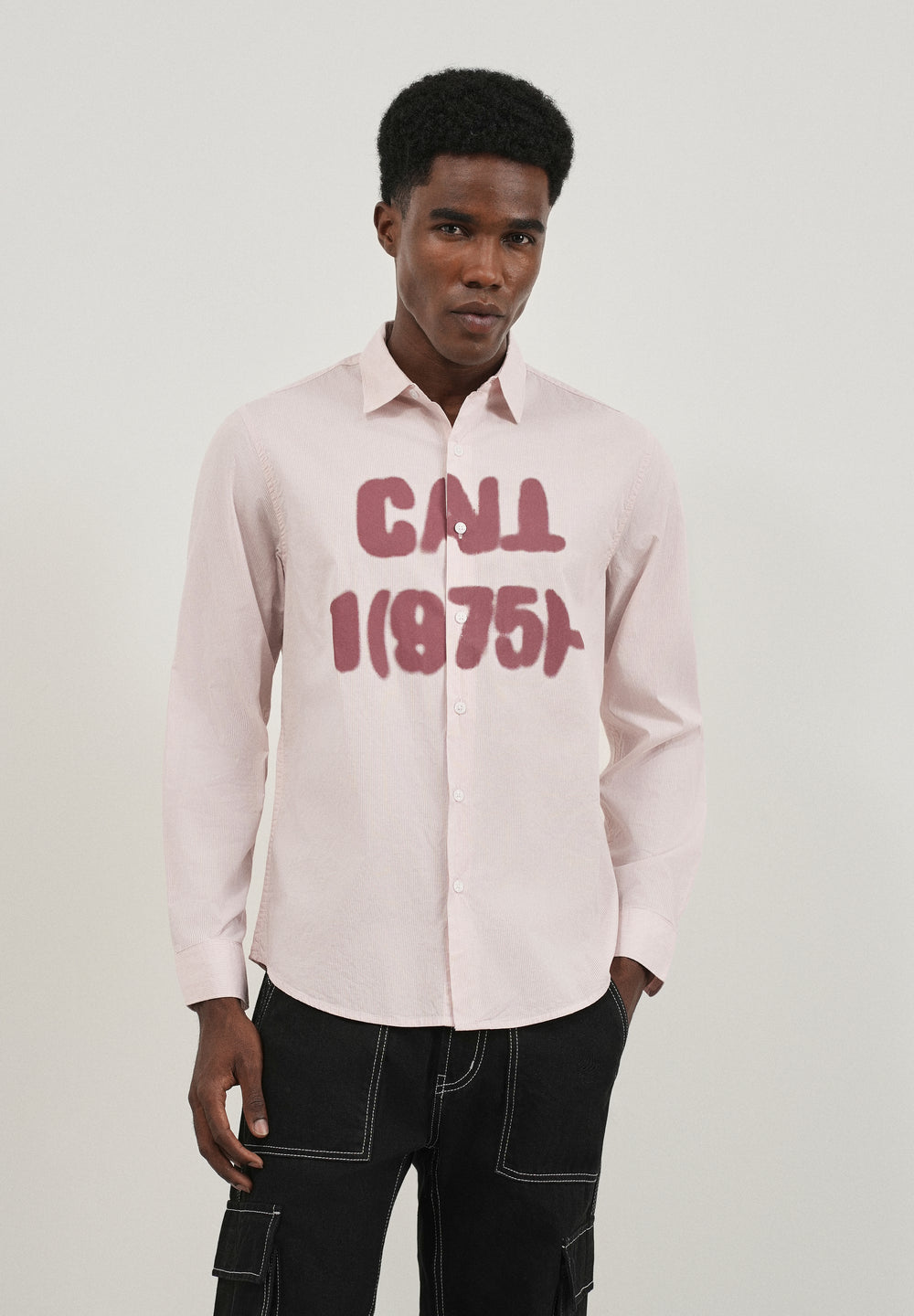 Mauve Printed Cotton Stripe Shirt