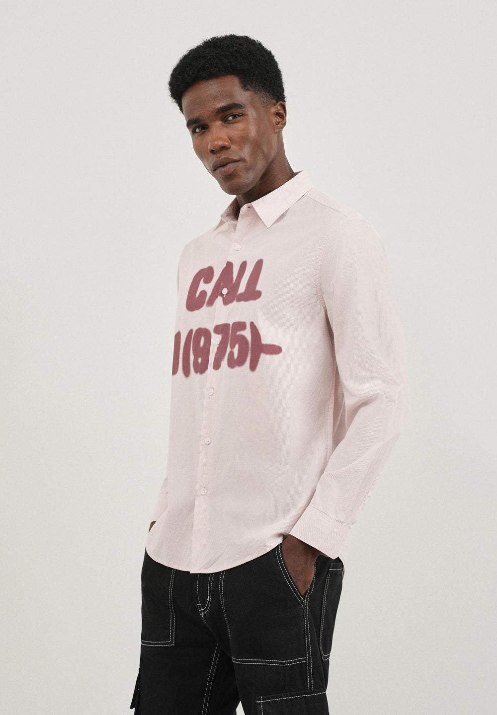 Mauve Printed Cotton Stripe Shirt