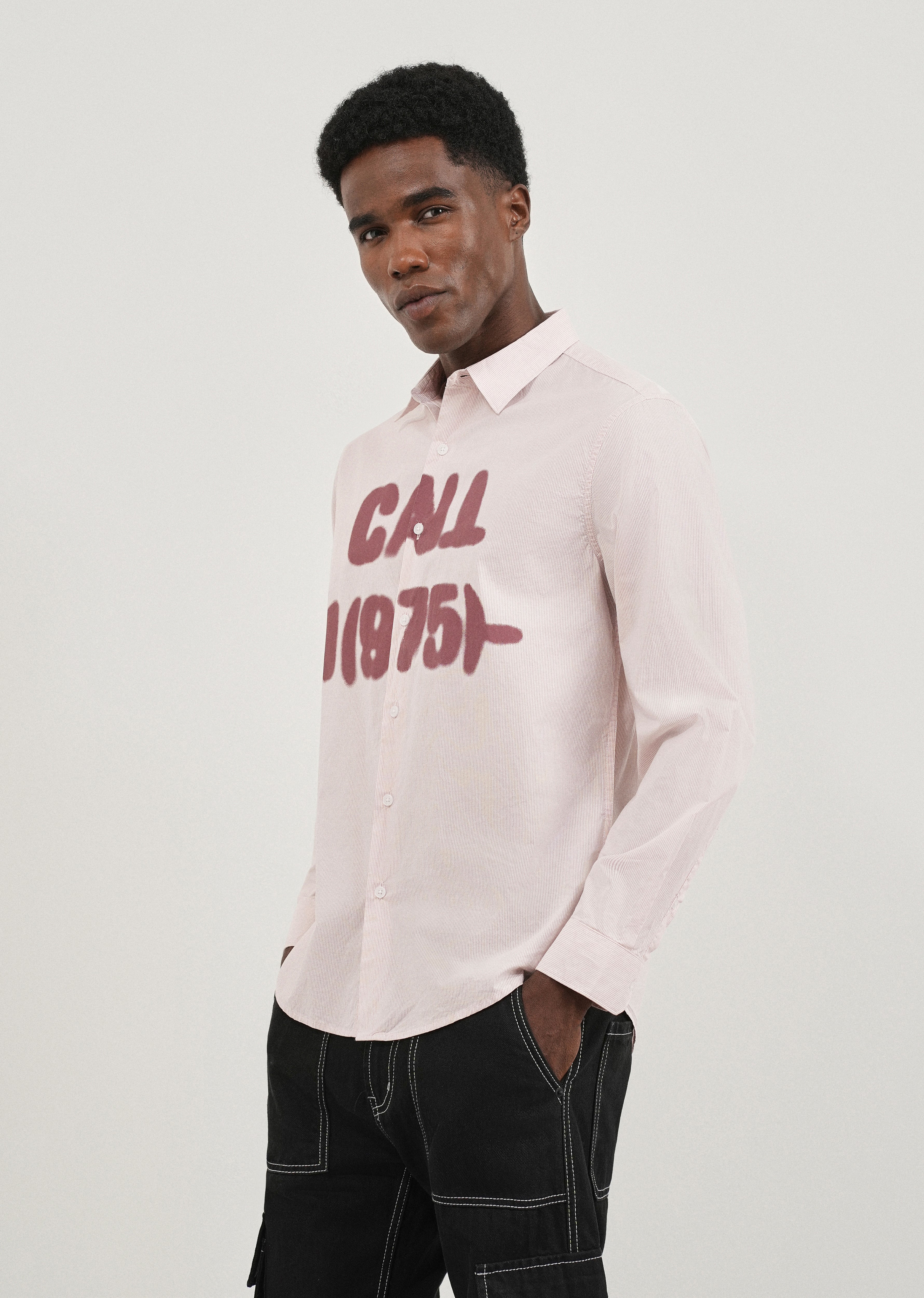 Mauve Printed Cotton Stripe Shirt