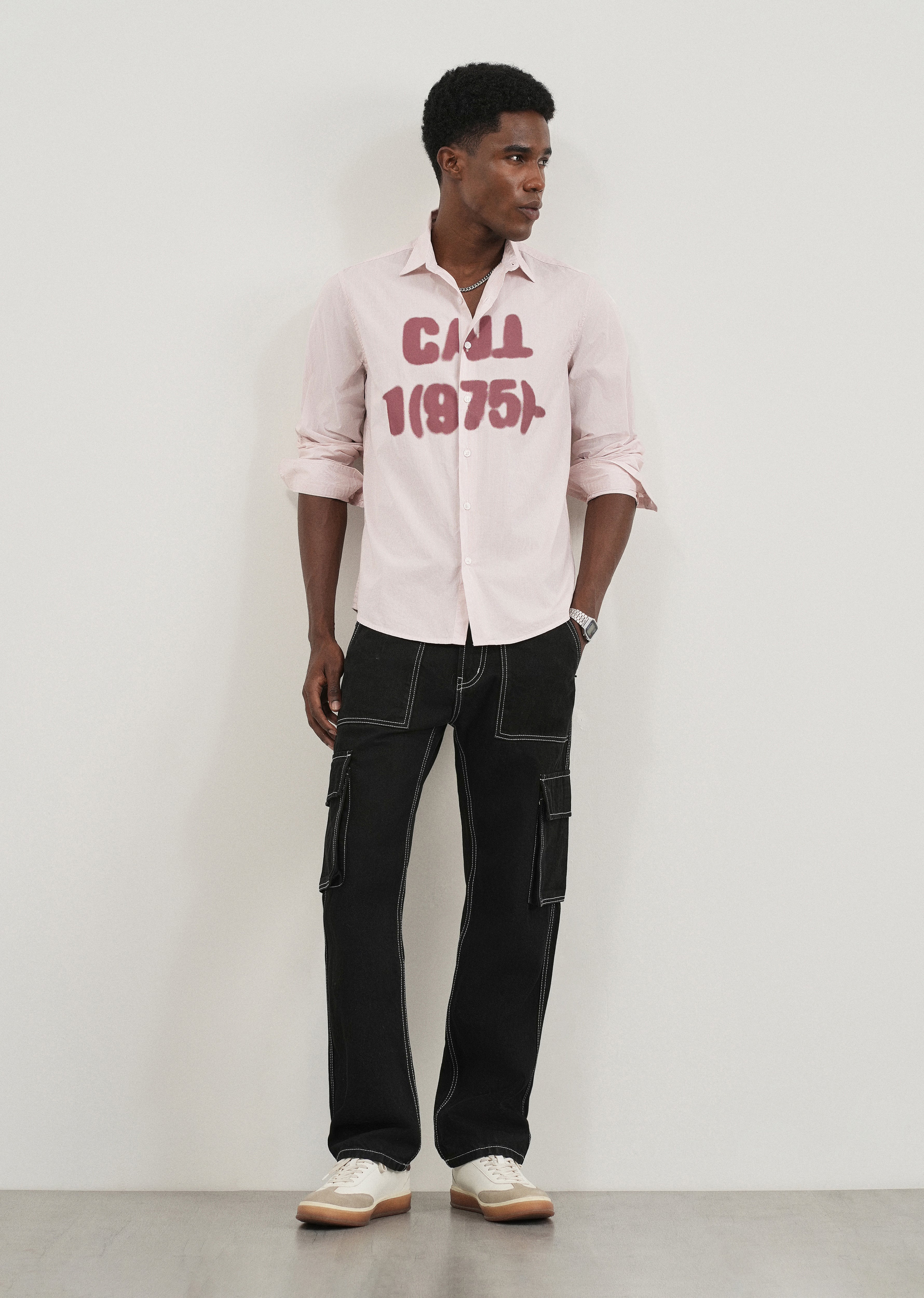 Mauve Printed Cotton Stripe Shirt
