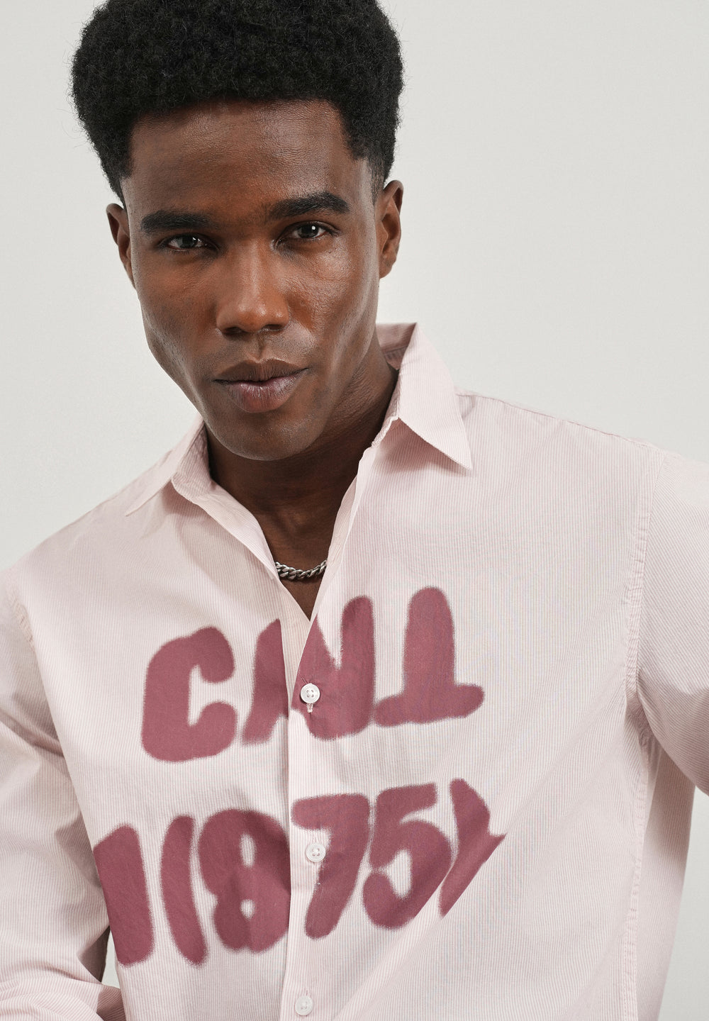 Mauve Printed Cotton Stripe Shirt