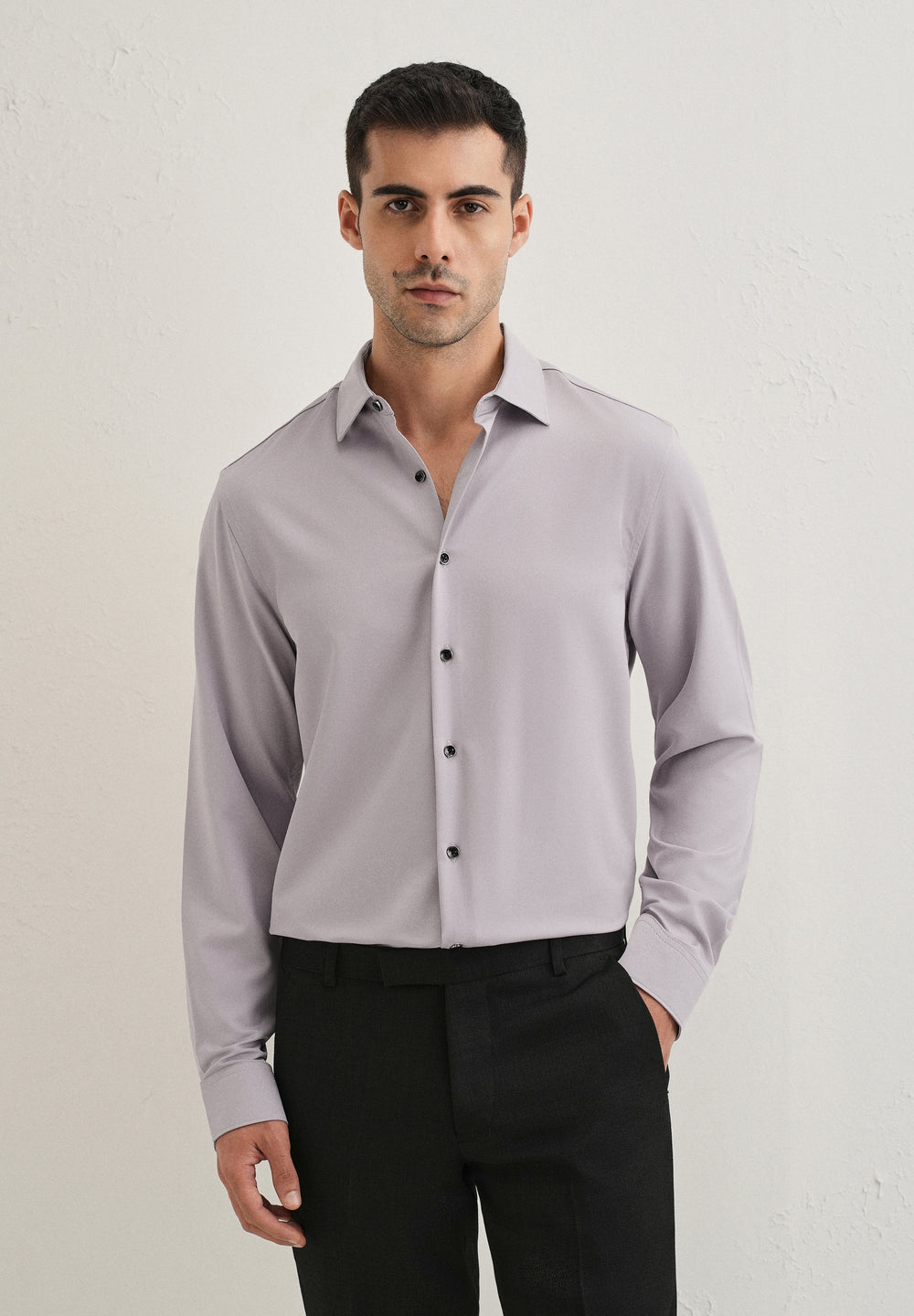 Pastel Purple Wrinkle Free Stitchless Placket Shirt