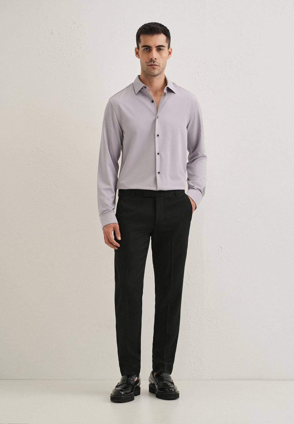 Pastel Purple Wrinkle Free Stitchless Placket Shirt