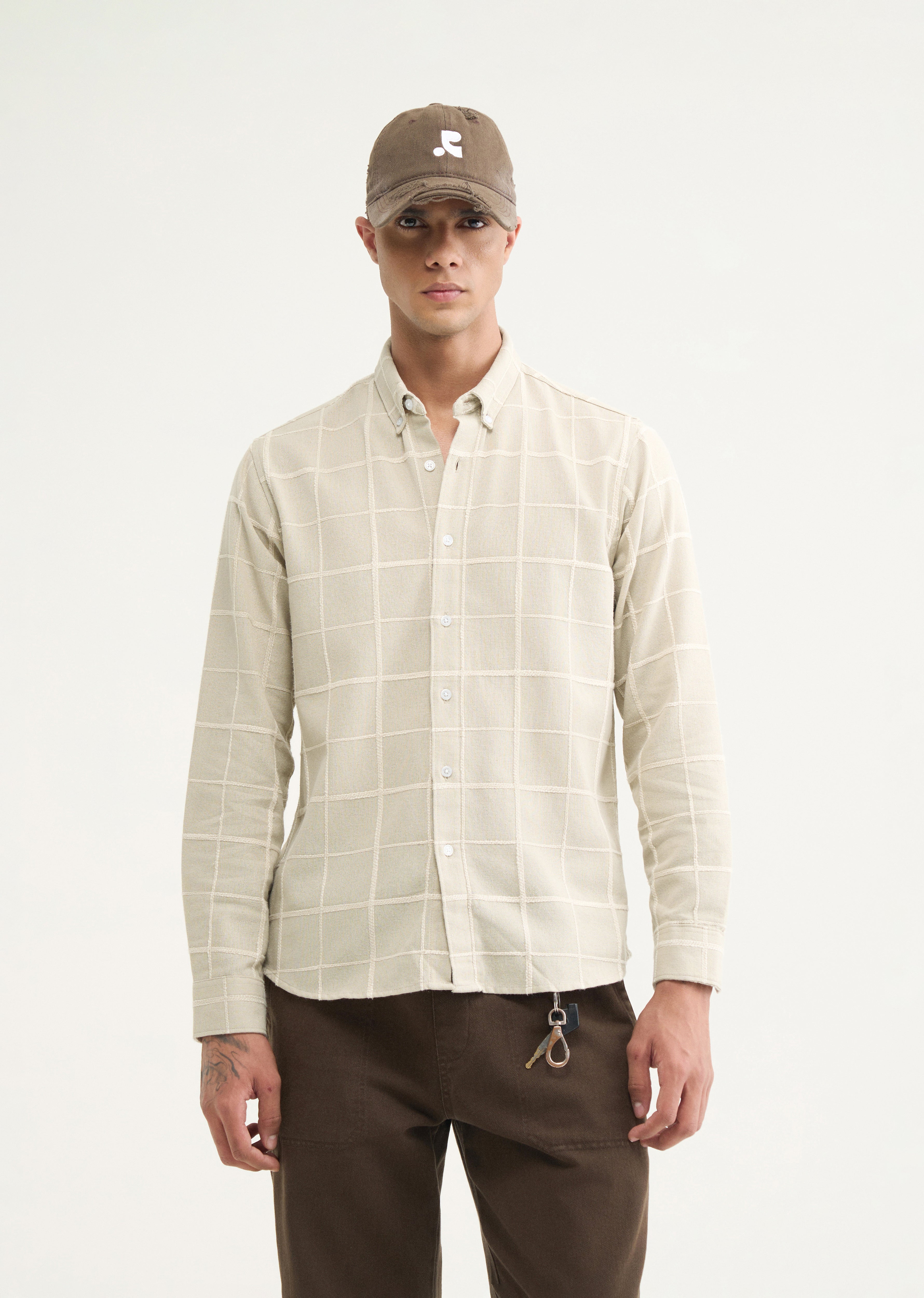 Pastel Sage Self Checked Shirt