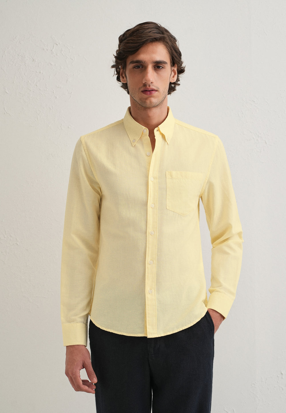 Pastel Yellow Cotton Linen Shirt