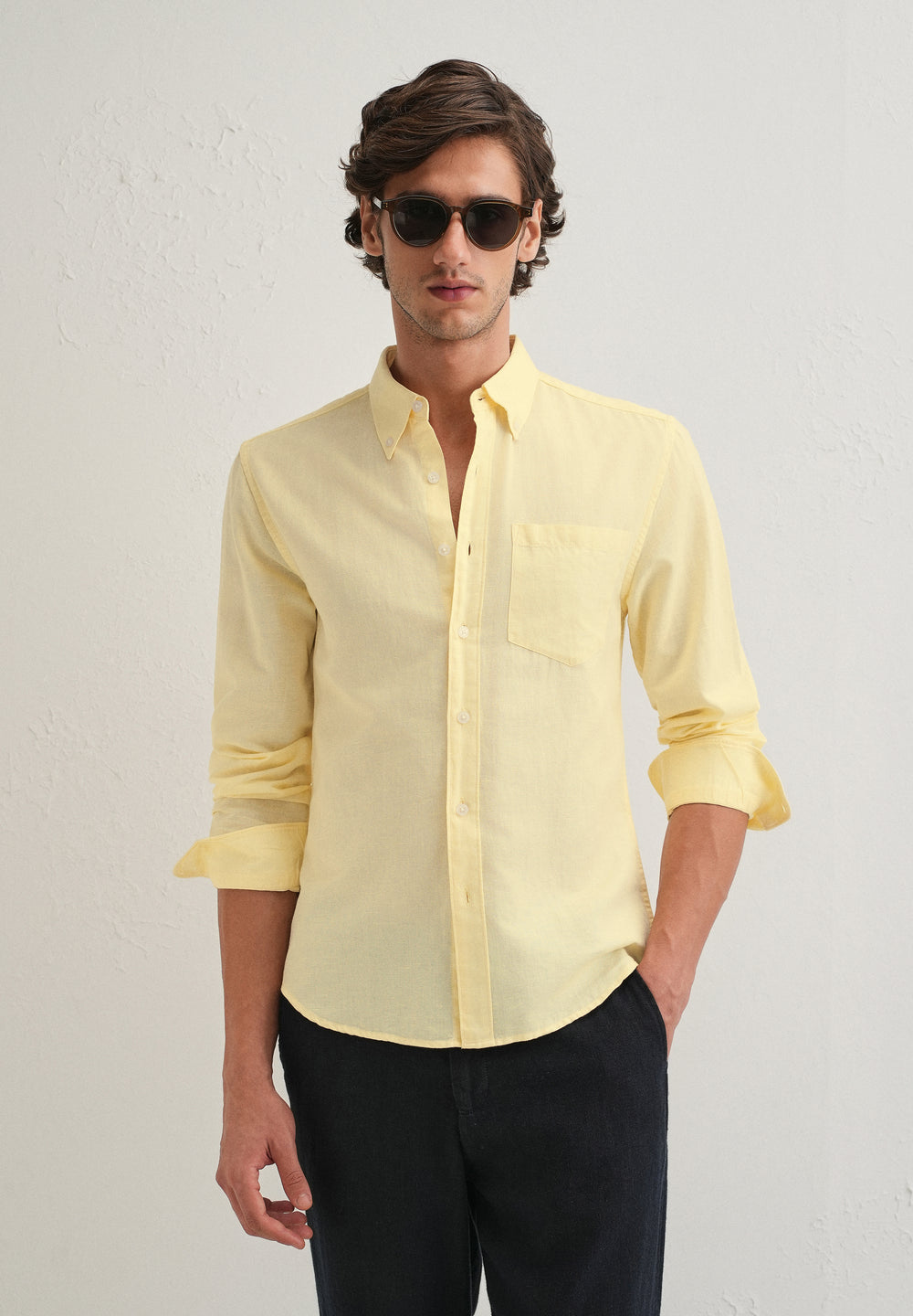 Pastel Yellow Cotton Linen Shirt
