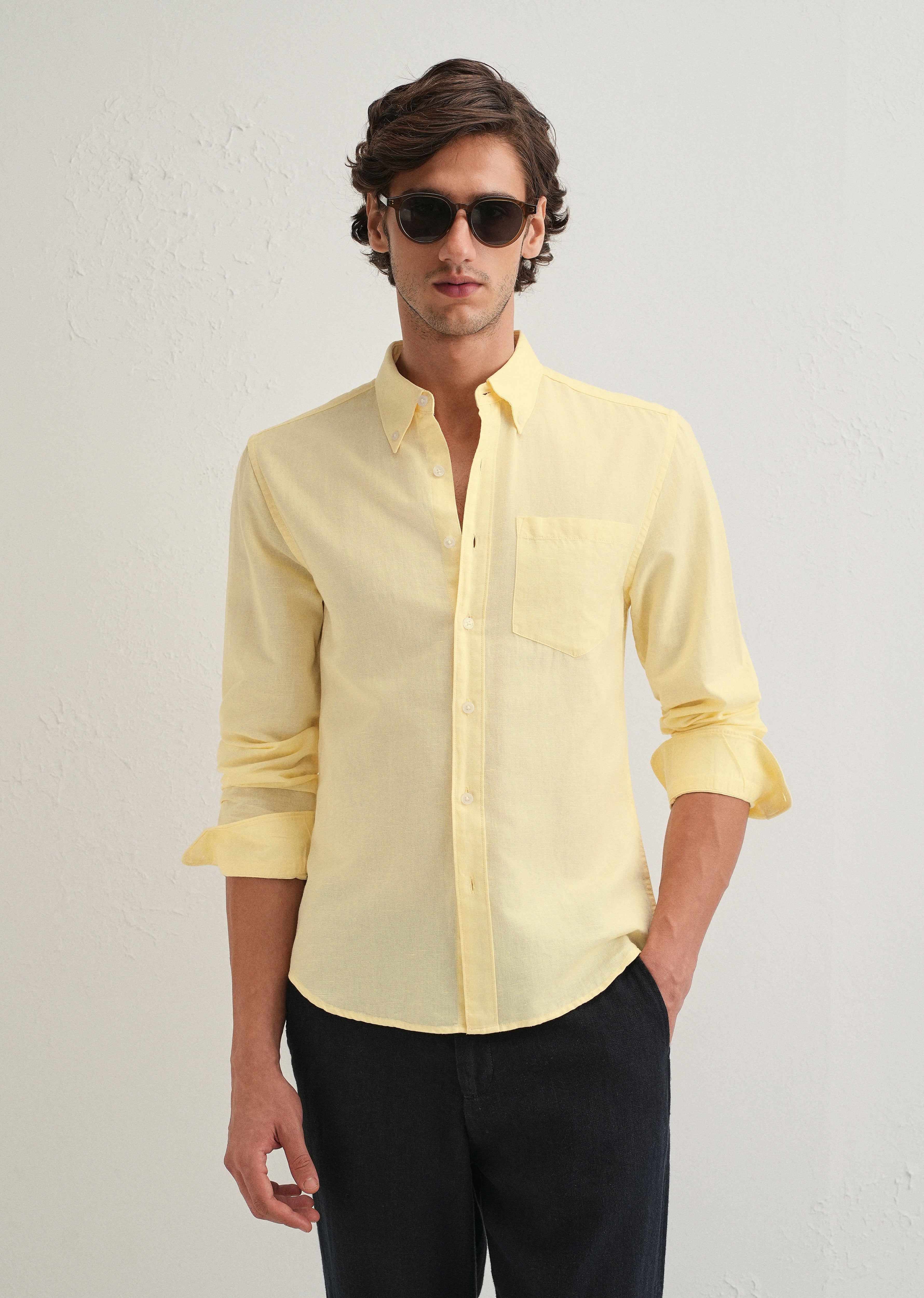 Pastel Yellow Cotton Linen Shirt