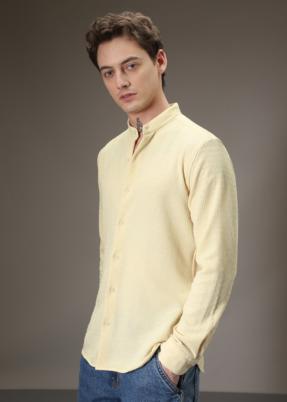 Pastel Yellow Knitted Crochet Shirt