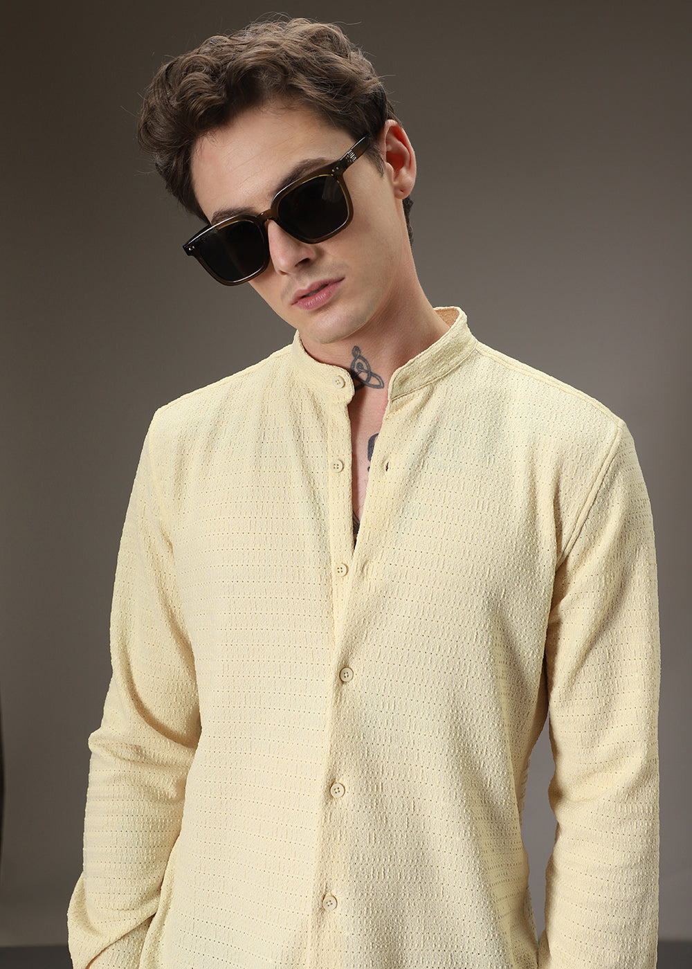 Pastel Yellow Knitted Crochet Shirt