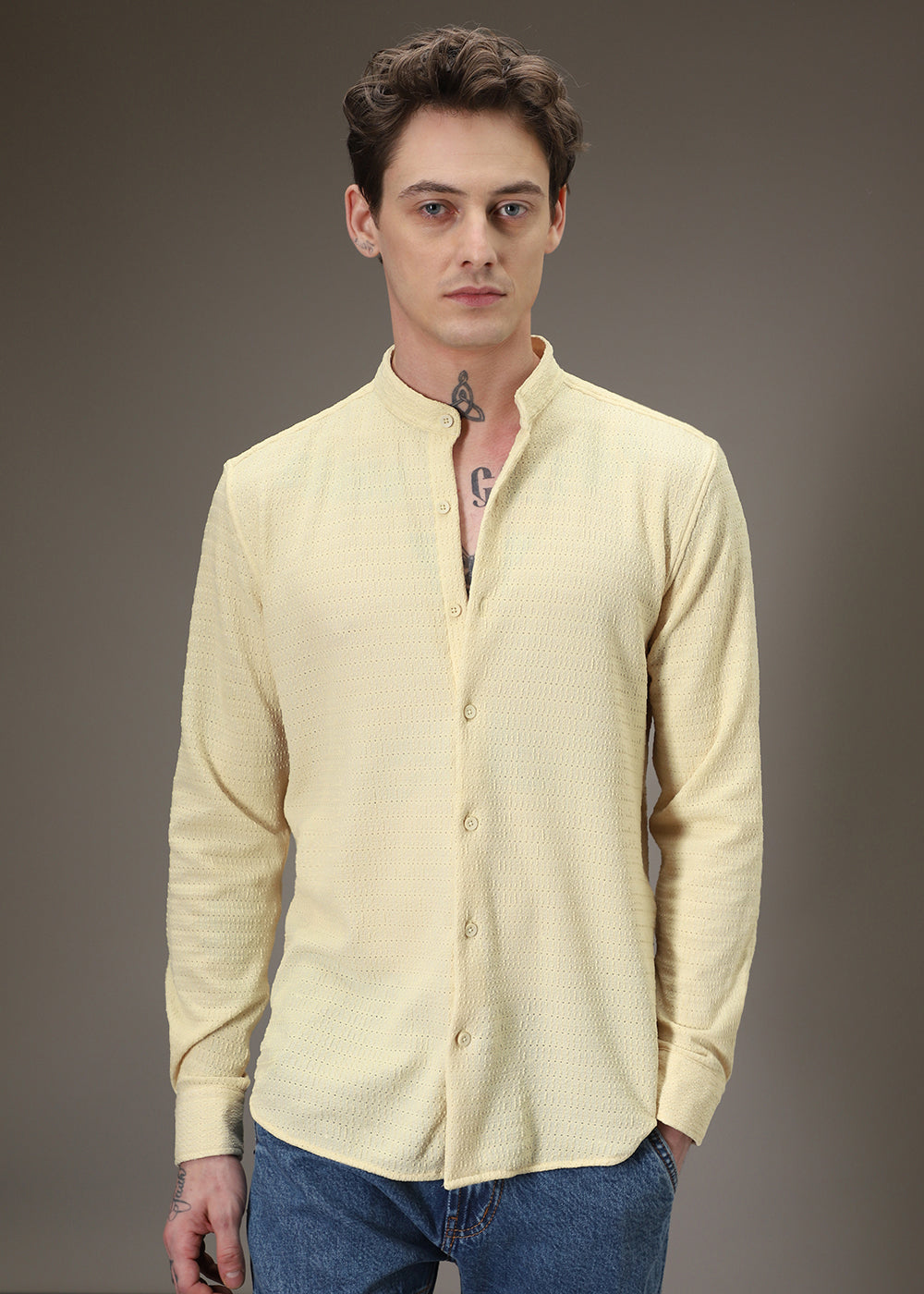 Pastel Yellow Knitted Crochet Shirt