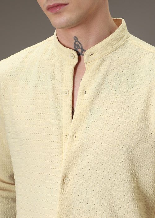 Pastel Yellow Knitted Crochet Shirt